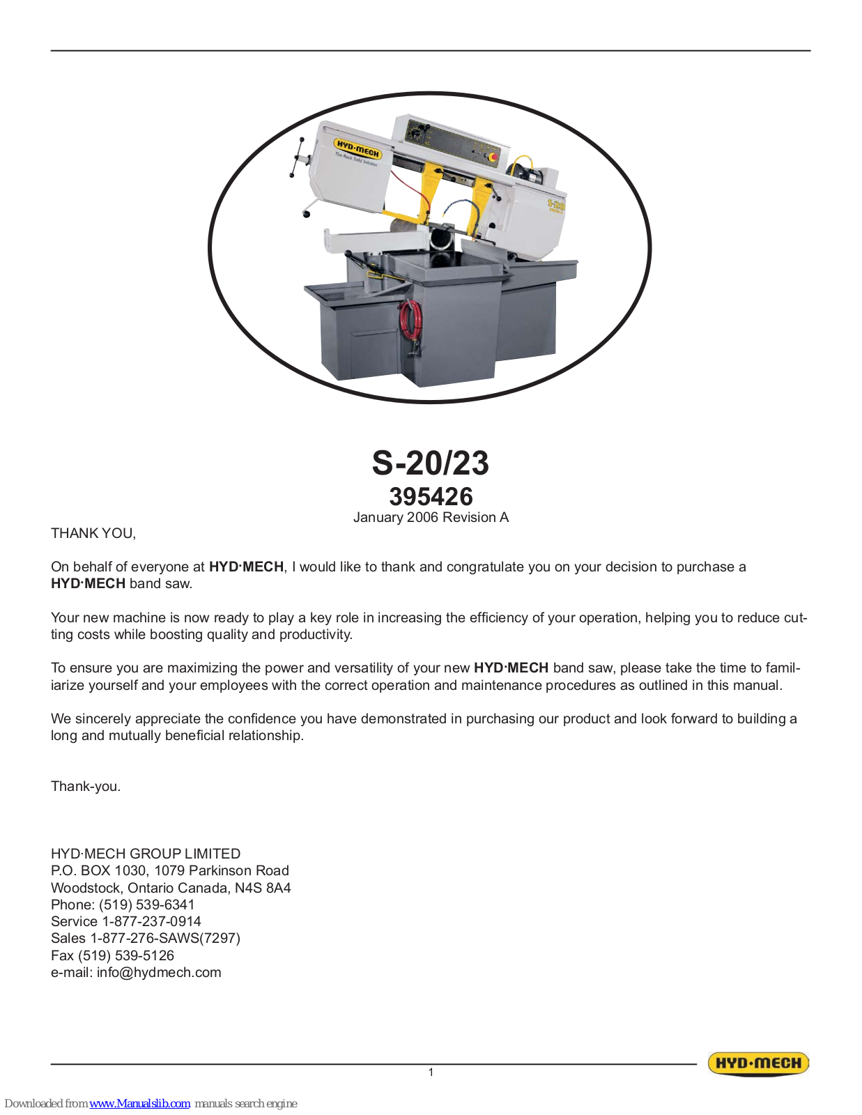 Hyd-Mech S-20, S-23 User Manual