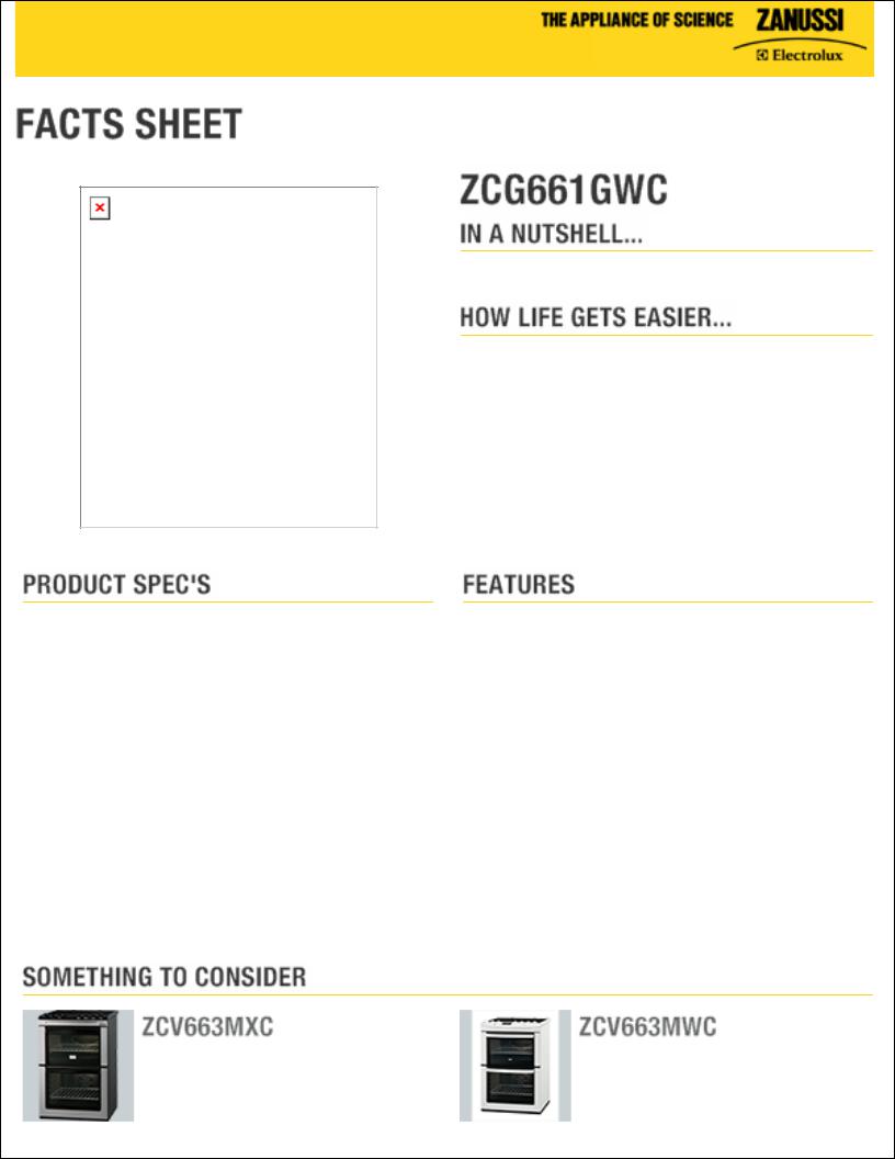 Zanussi ZCG661GWC DATASHEET