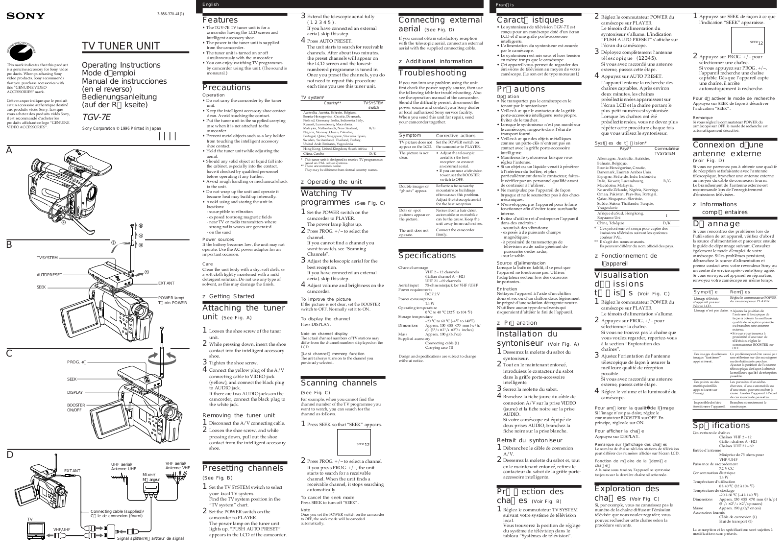 Sony TGV-7E User Manual