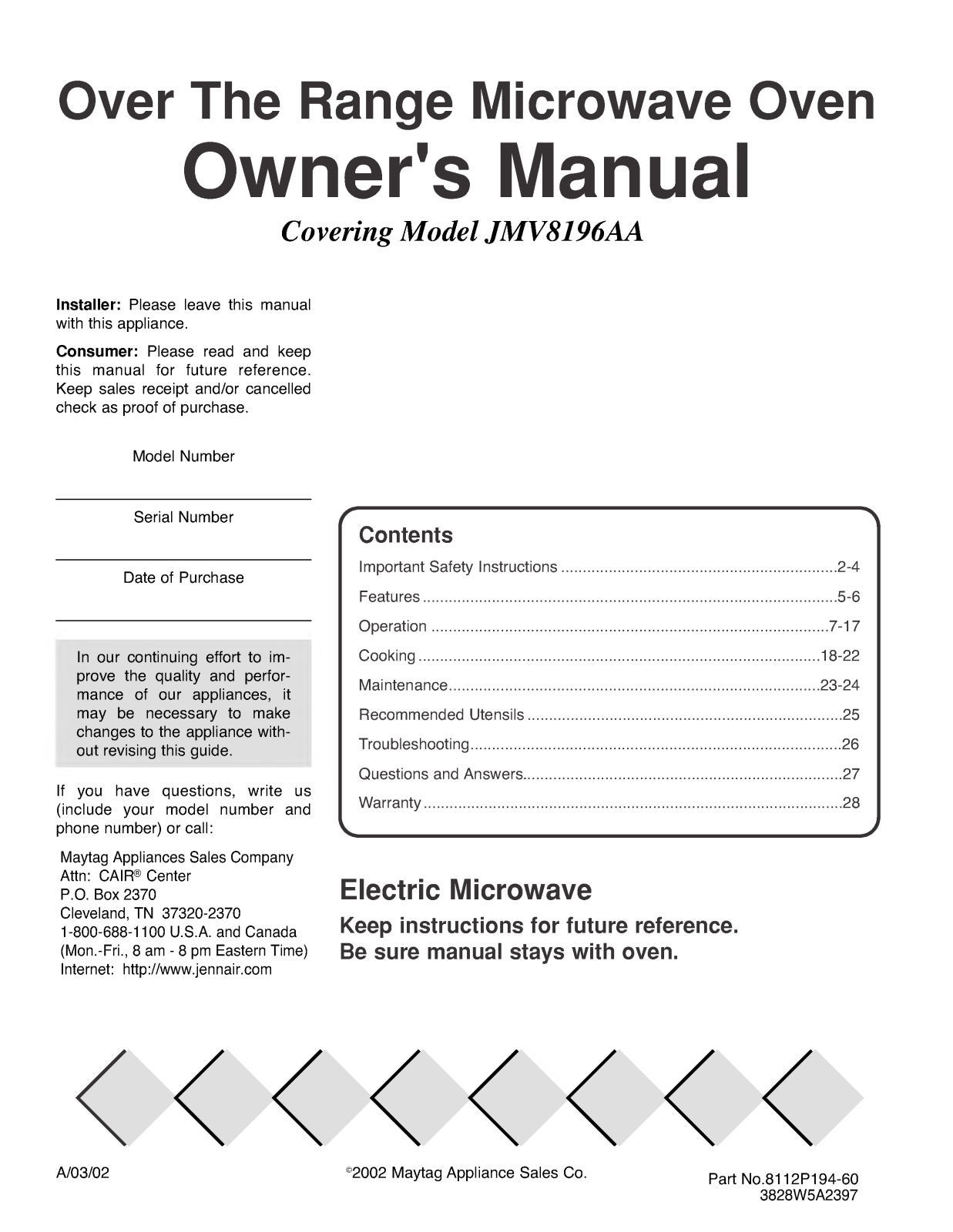 LG JMV8196AAS, JMV8196AAW, JMV8196AAQ, JMV8196AAB User Manual