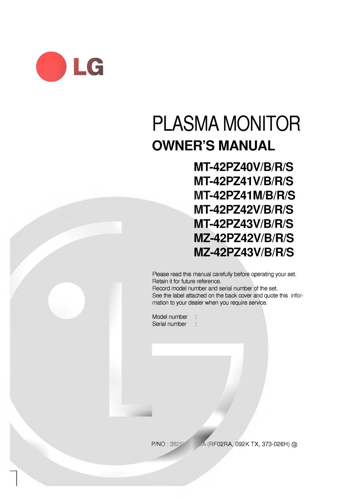 LG MT-42PZ41VS Users guide