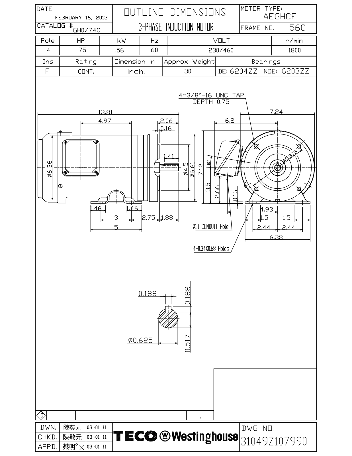 Datasheet GH0/74C Reference Drawing (Teco) - ManualMachine.com