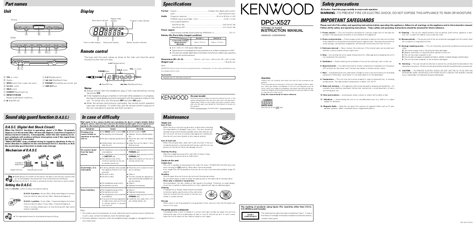 Kenwood DPC-X527 Manual