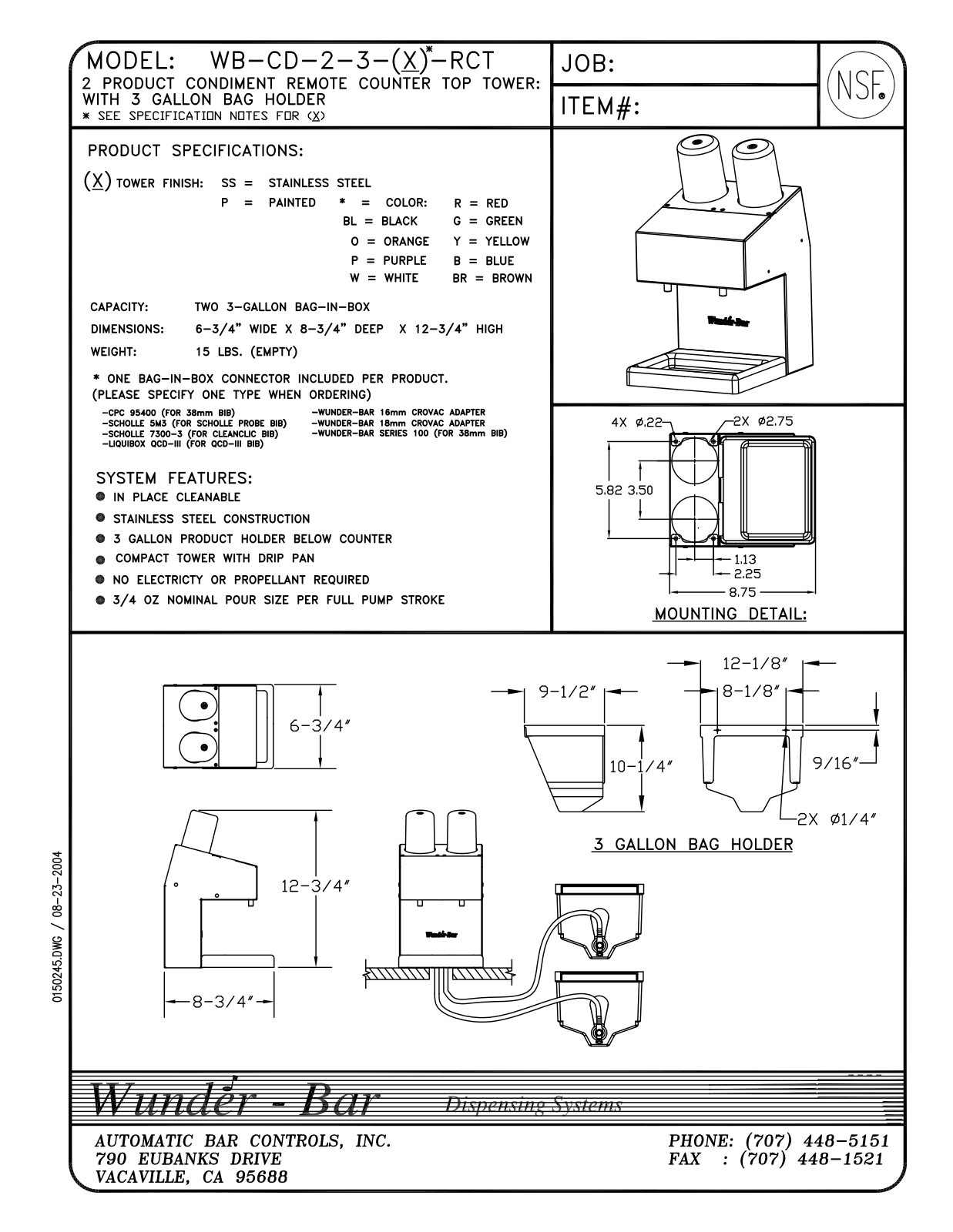 Wunder Bar WB-CD-2-3-X-RCT User Manual