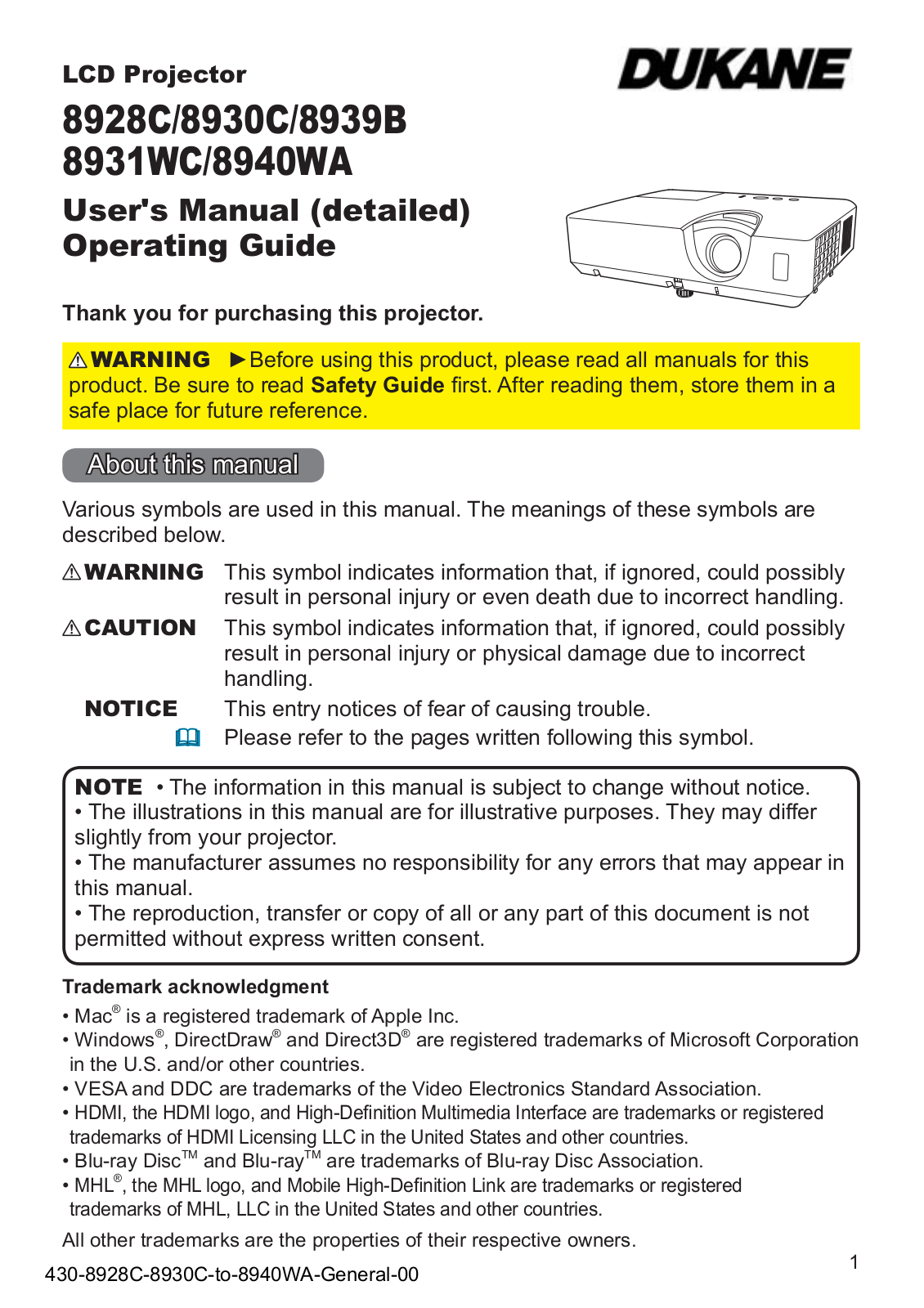 Dukane 8929C, 8940WA, 8930C User Manual