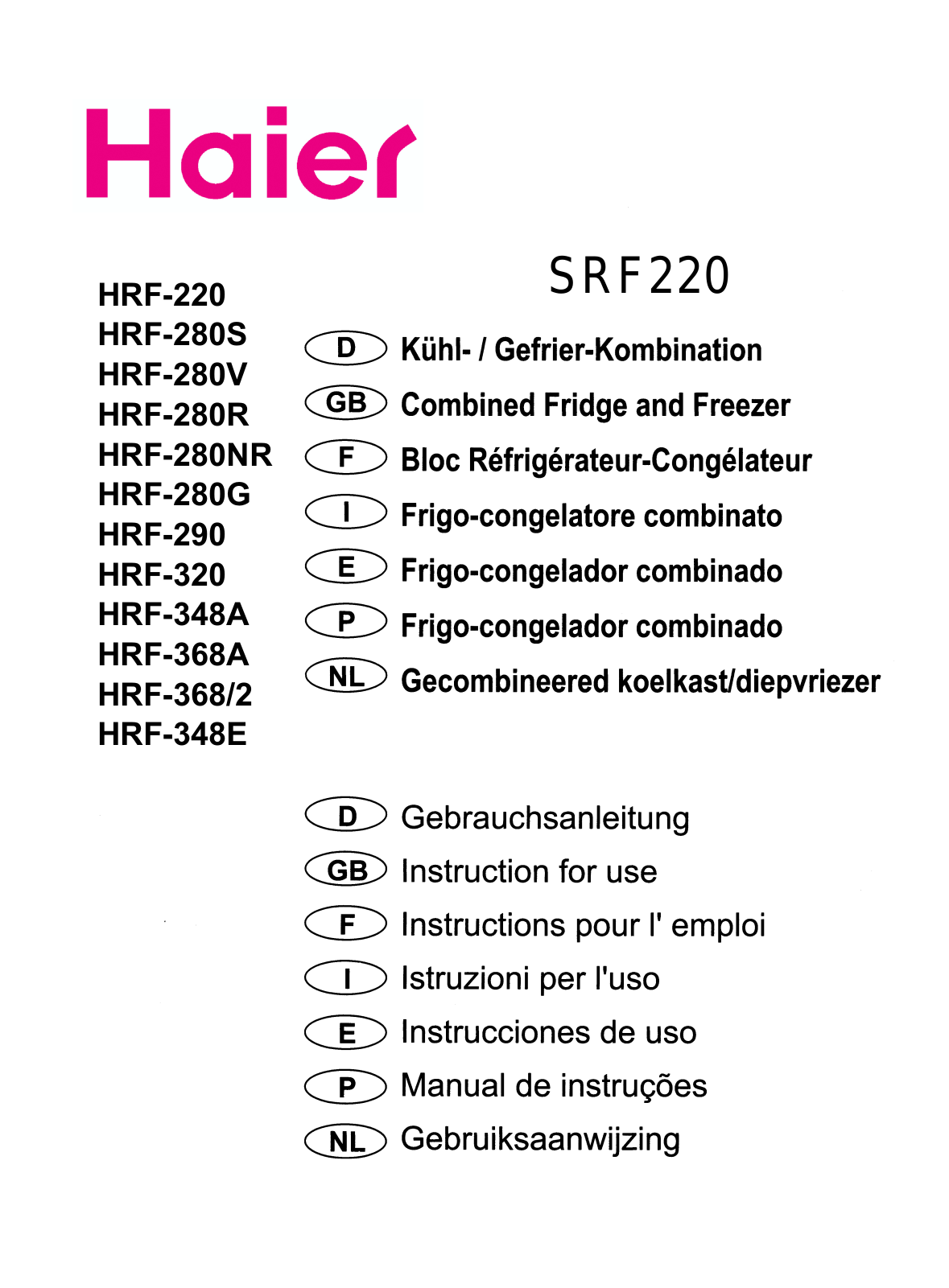 Haier SRF220 User Manual