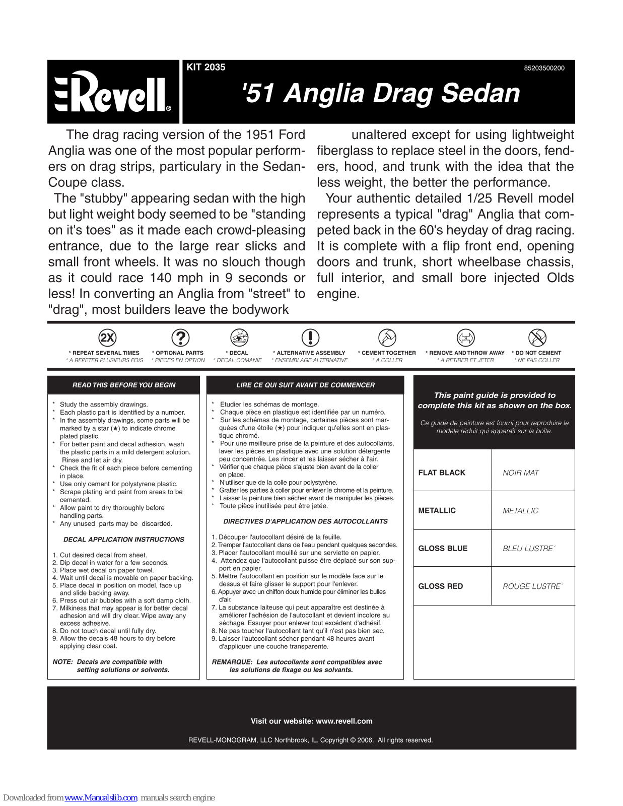 REVELL KIT 2035, '51 Anglia Drag Sedan, 2035 Assembly Manual