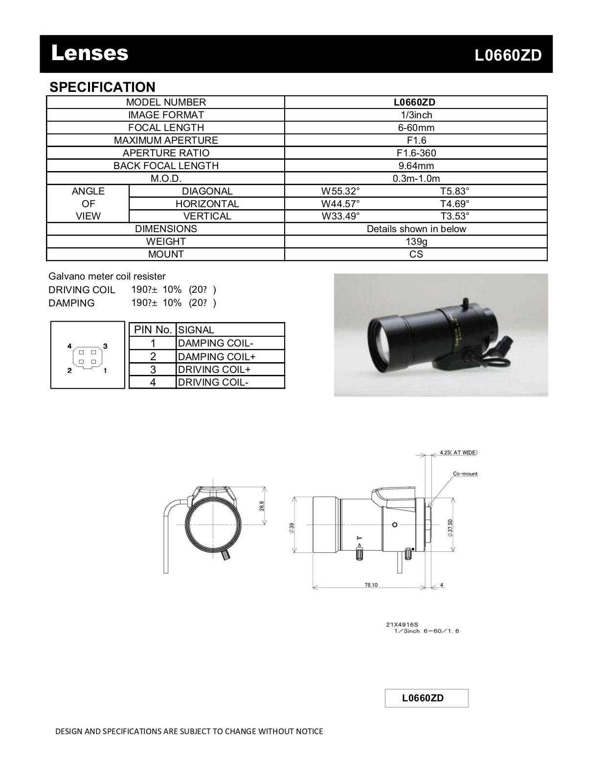 COP-USA L0660ZD Specsheet