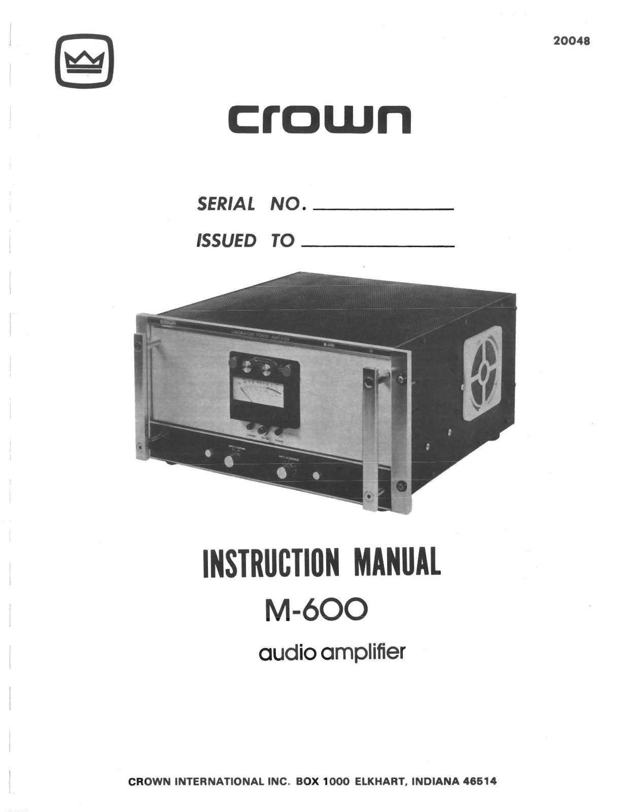 Crown Audio M-600 User Manual