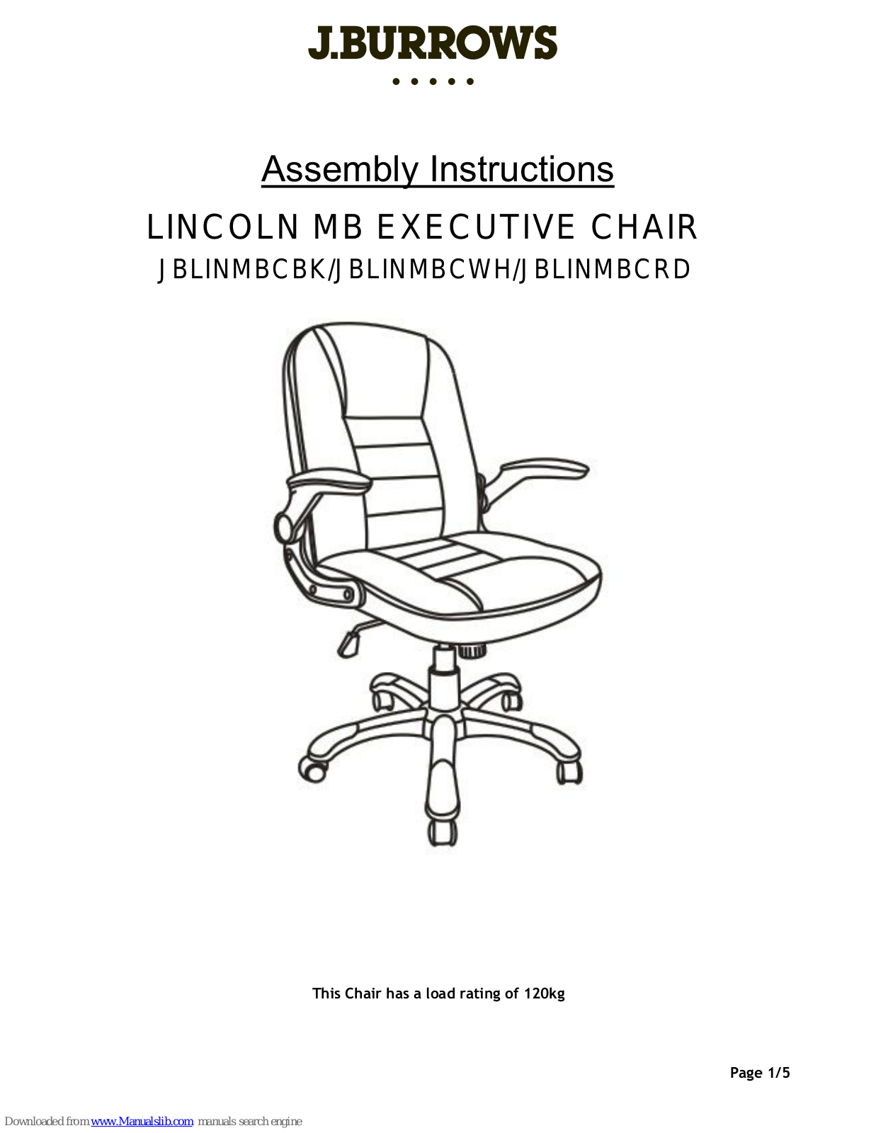 J.Burrows JBLINMBCBK, JBLINMBCWH, JBLINMBCRD Assembly Instructions Manual