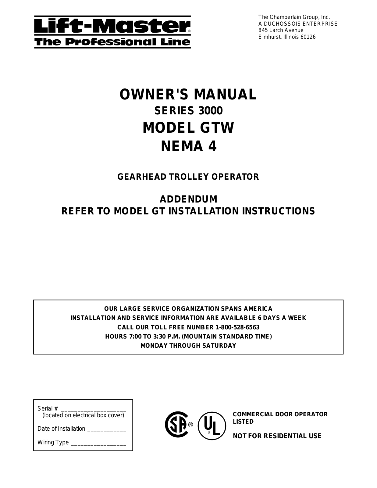 Lift-Master GTW User Manual