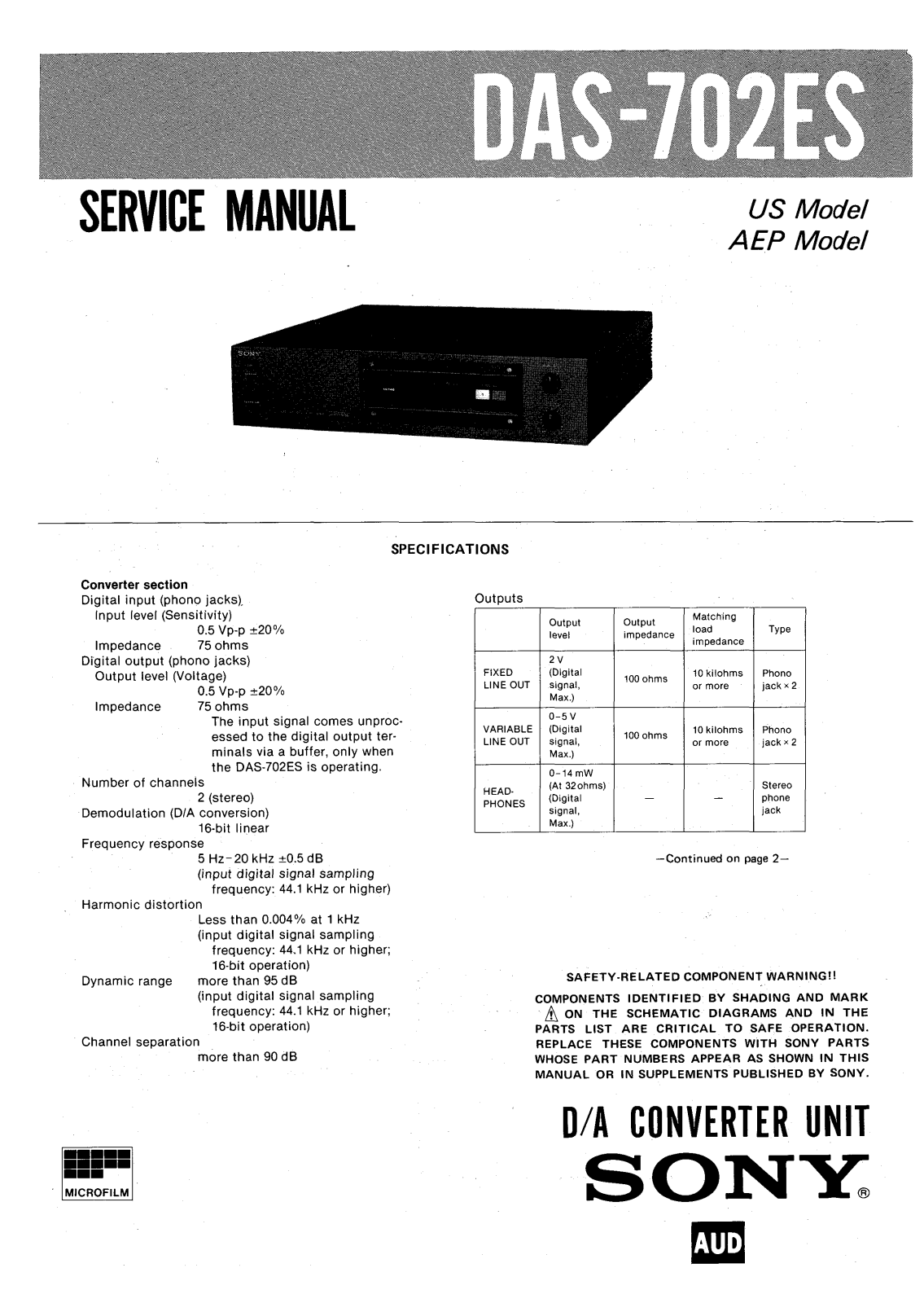 Sony DAS-702-ES Service manual
