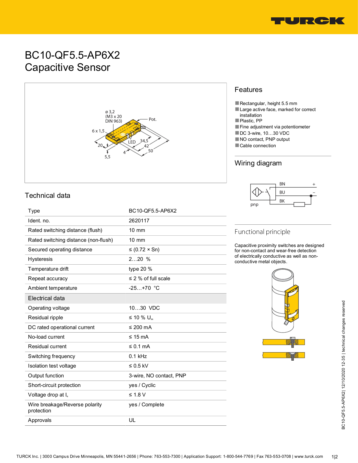 TURCK BC10-QF5.5-AP6X2 Technical data