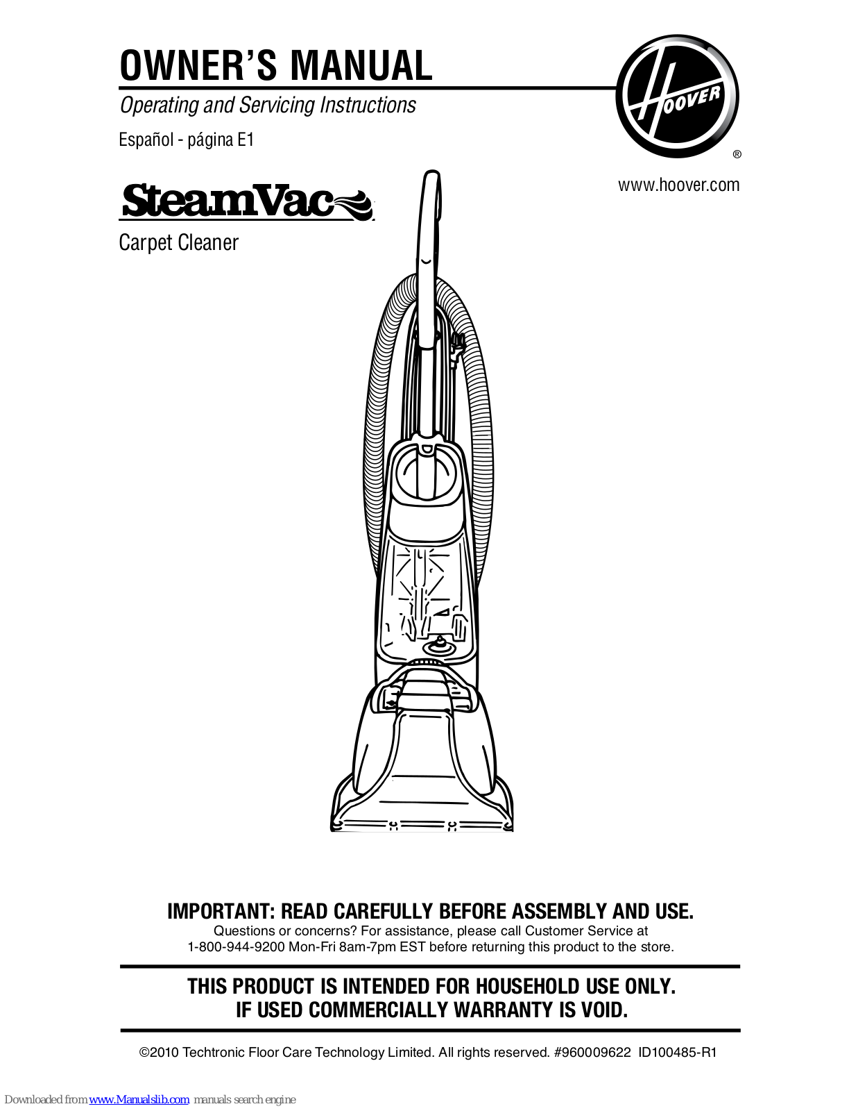 Hoover fh50035 SteamVac Operating And Service Instructions