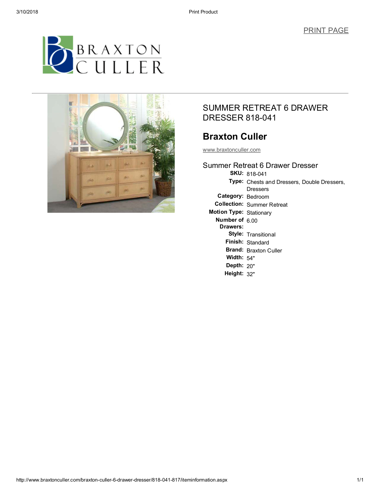 Braxton Culler BXCL1783 Specifications - ManualMachine.com