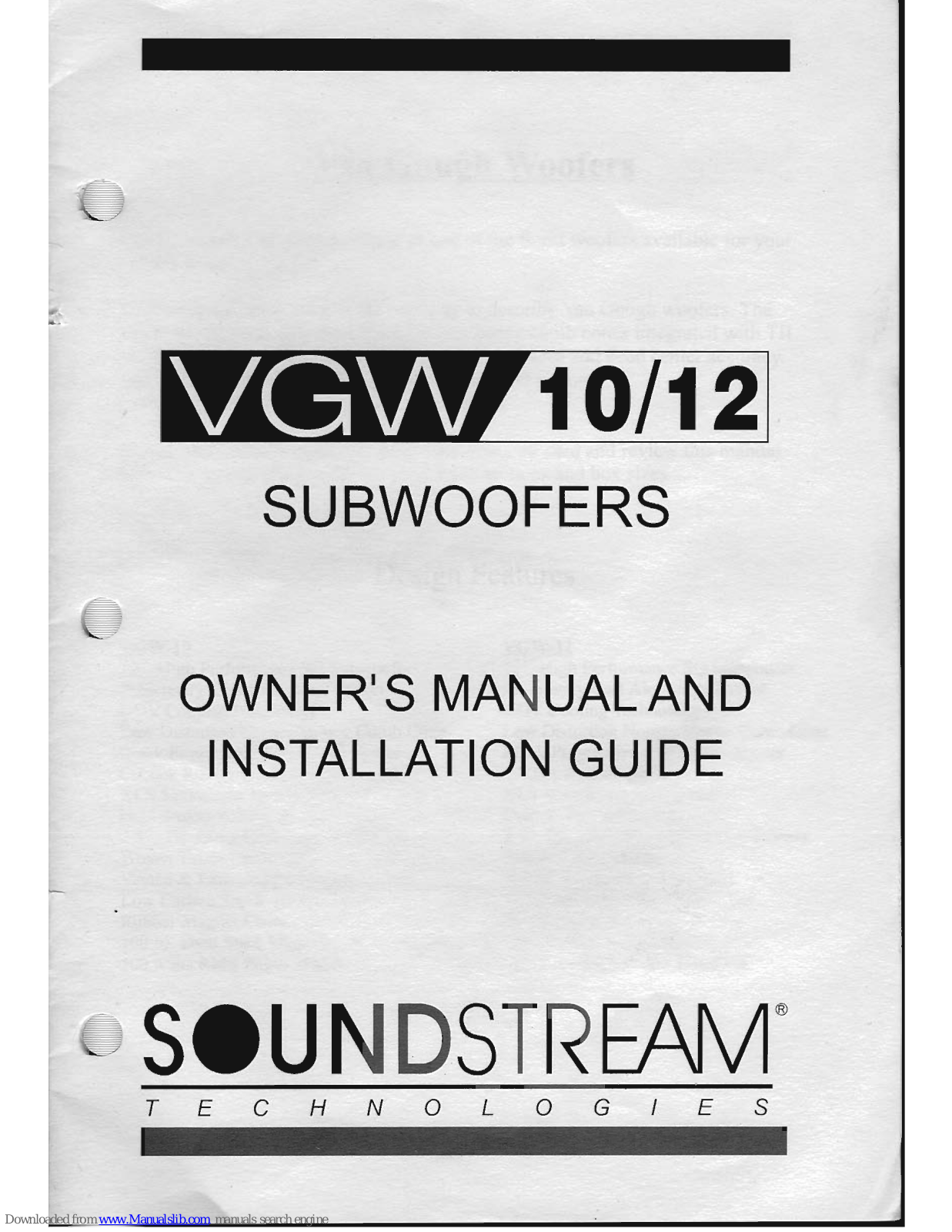 Soundstream VGW-10, VGW-12 Owner's Manual