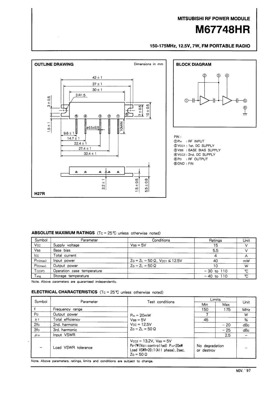 Mitsubishi M67748HR Datasheet