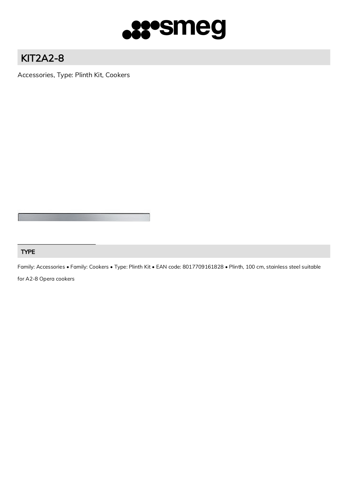 Smeg KIT2A2-8 Technical sheet