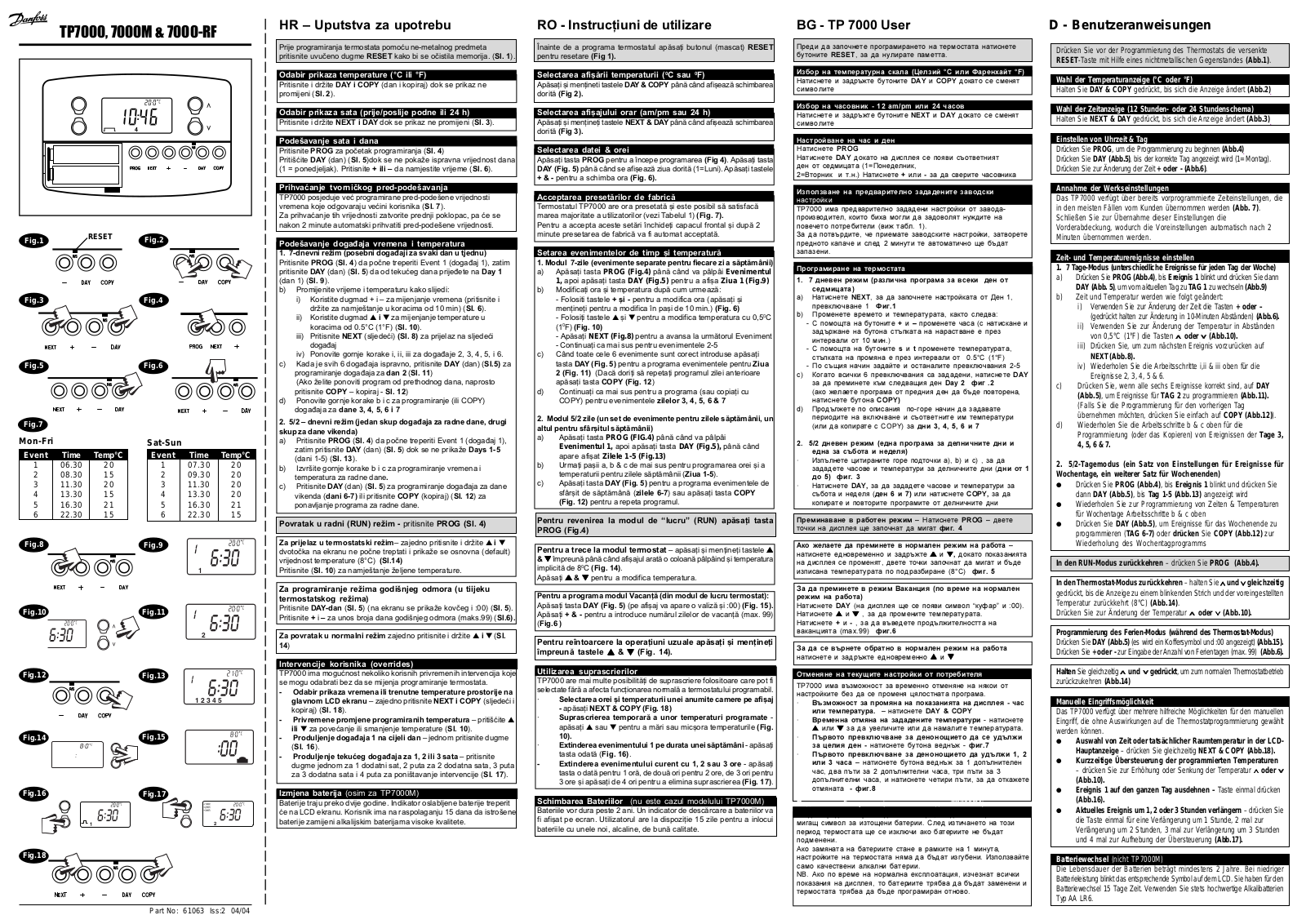 Danfoss TP7000, TP7000M, TP7000-RF Installation guide