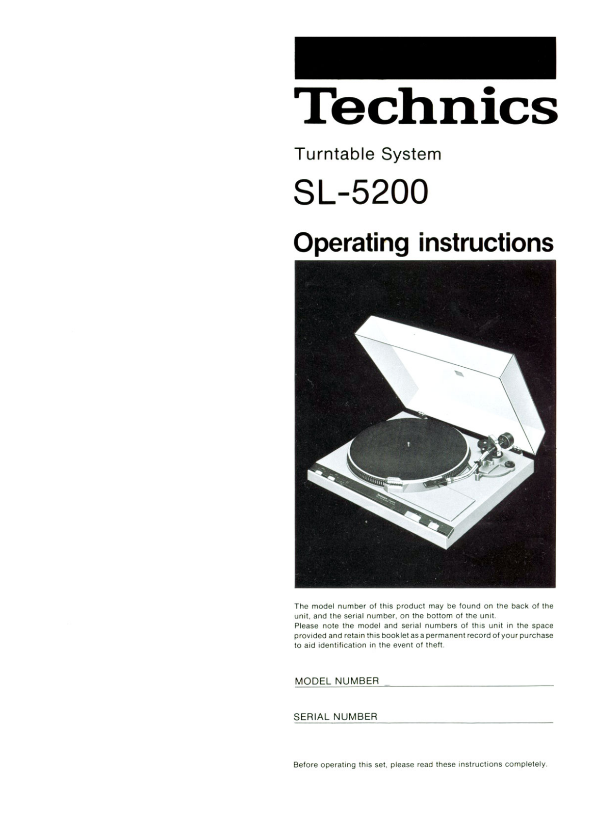 Technics SL-5200 Owners manual