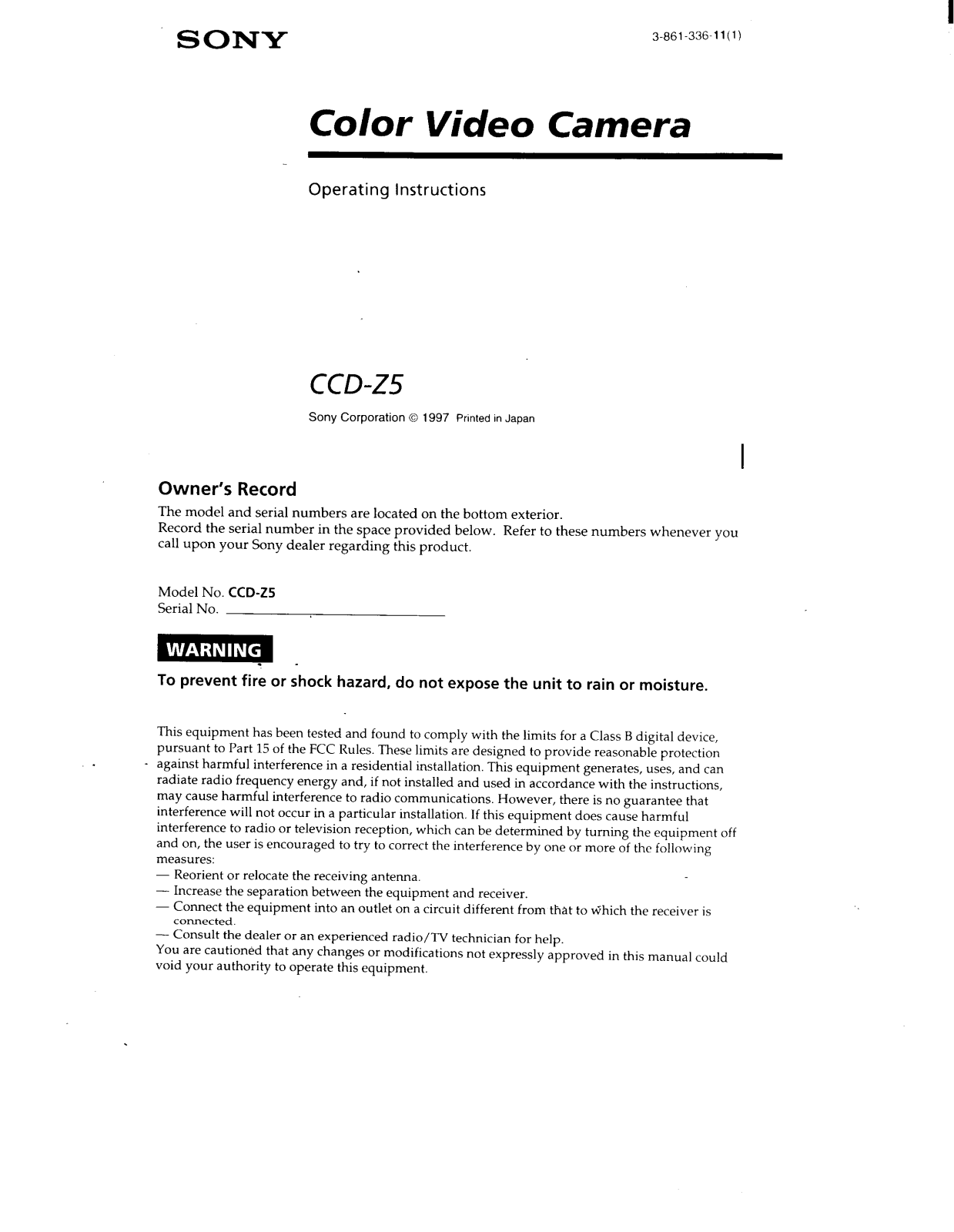 Sony CCD-Z5 User Manual