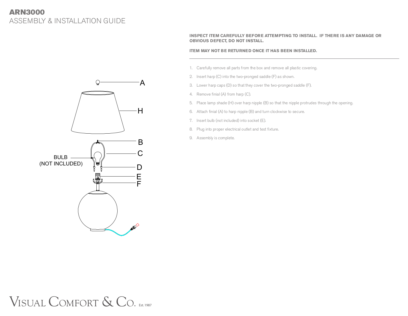 Visual Comfort ARN3000 Assembly Instructions - ManualMachine.com