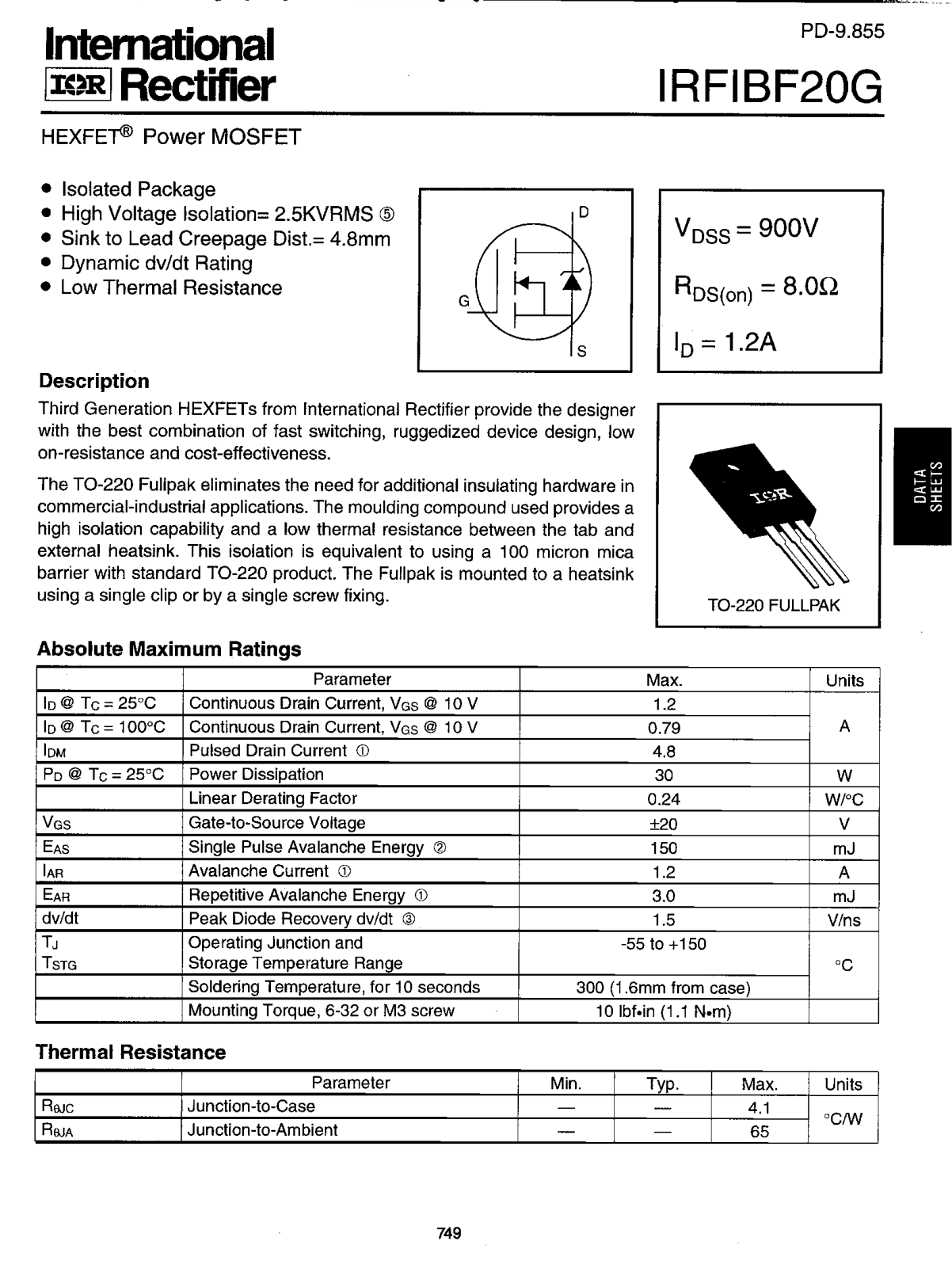 International Rectifier IRFIBF20G Datasheet