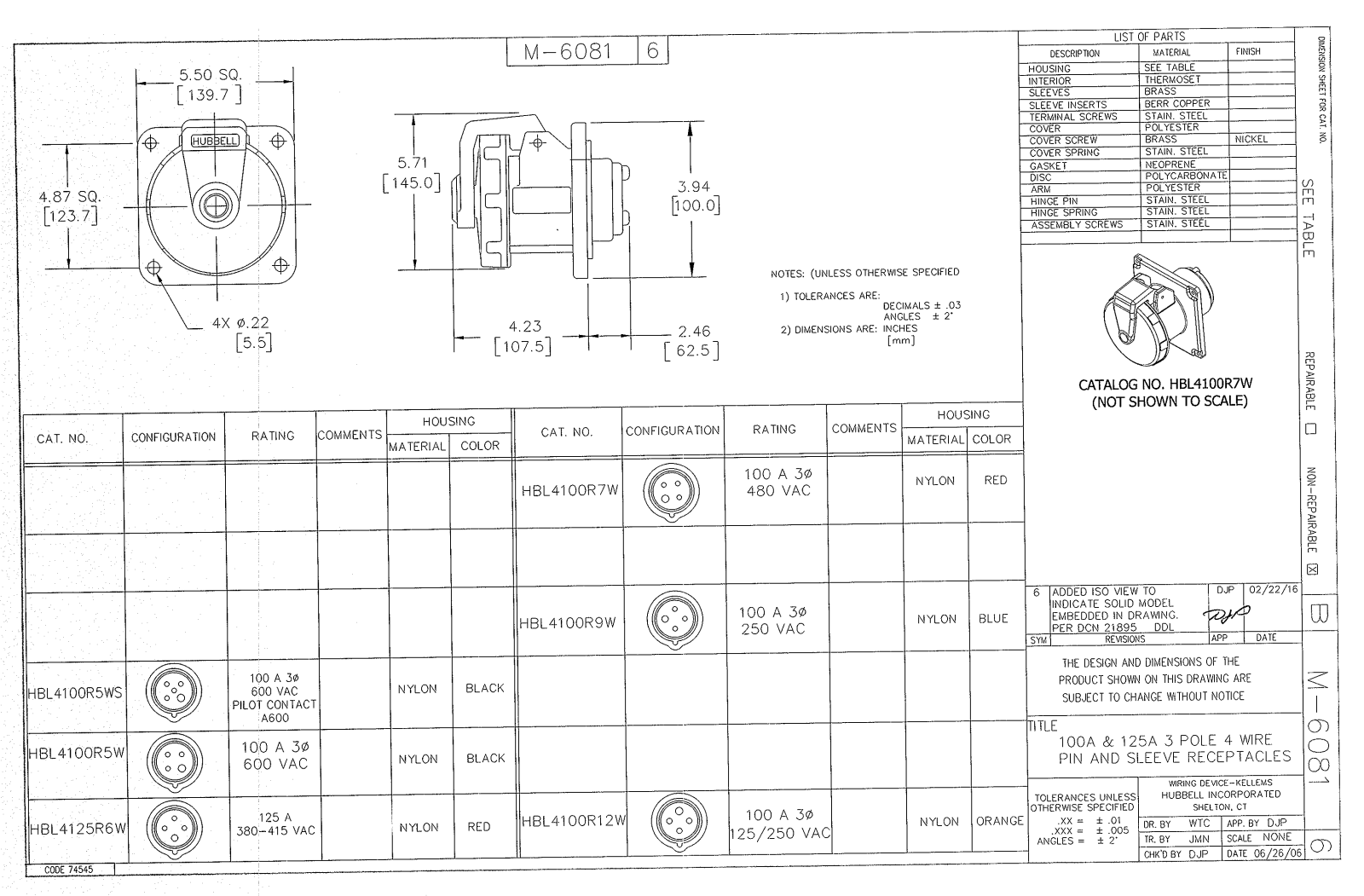 Hubbell HBL4100R12W Reference Drawing