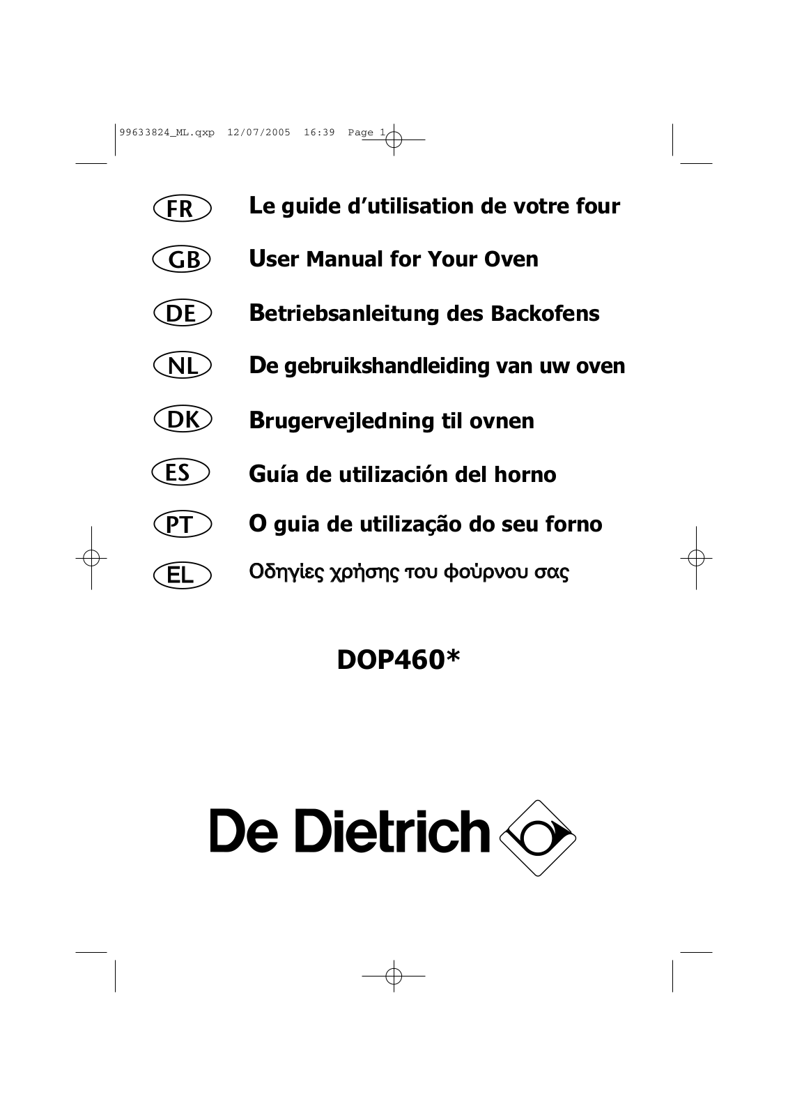 DE DIETRICH DOP460 User Manual