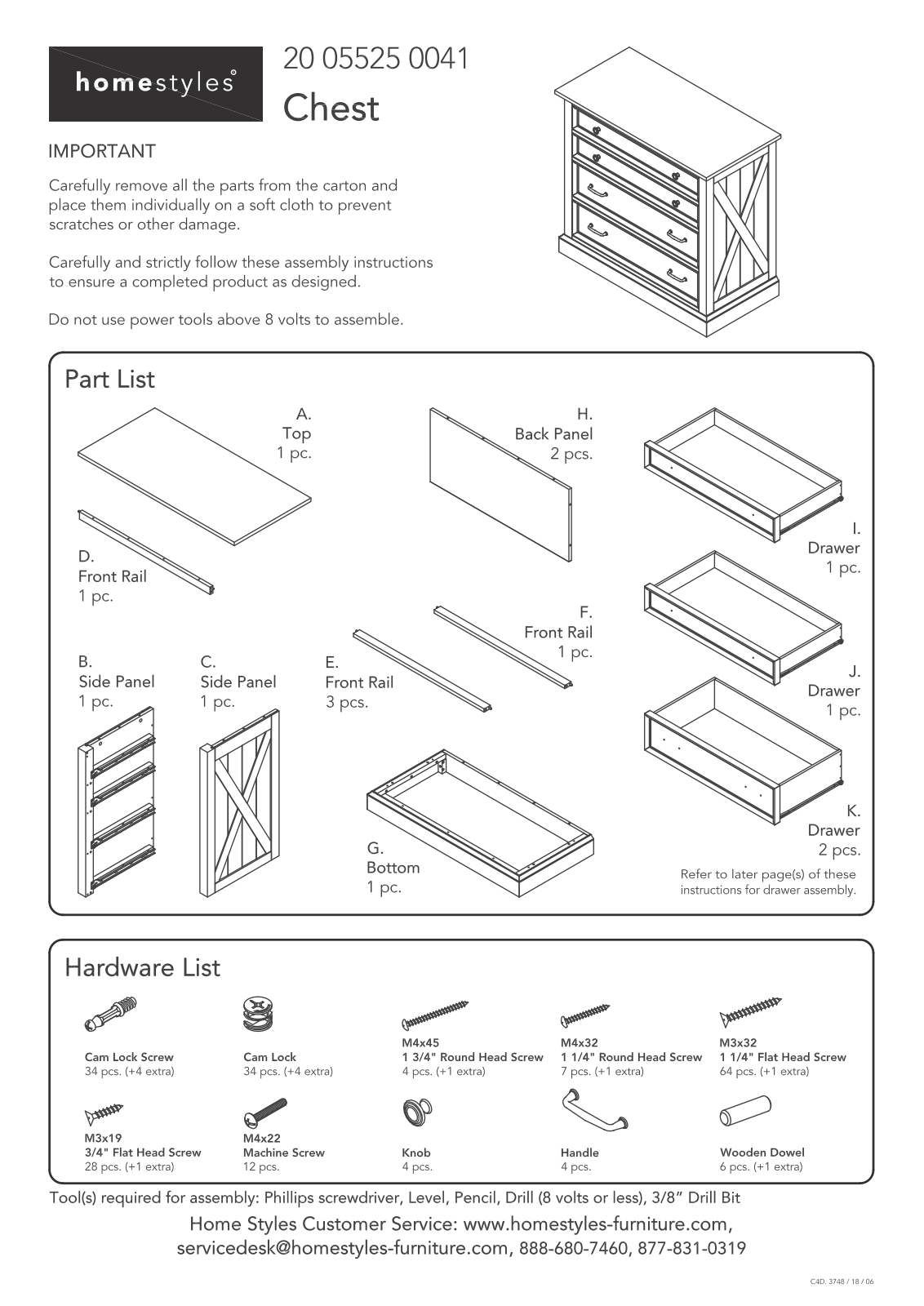 Homestyles 20 05525 0041 Assembly Instructions