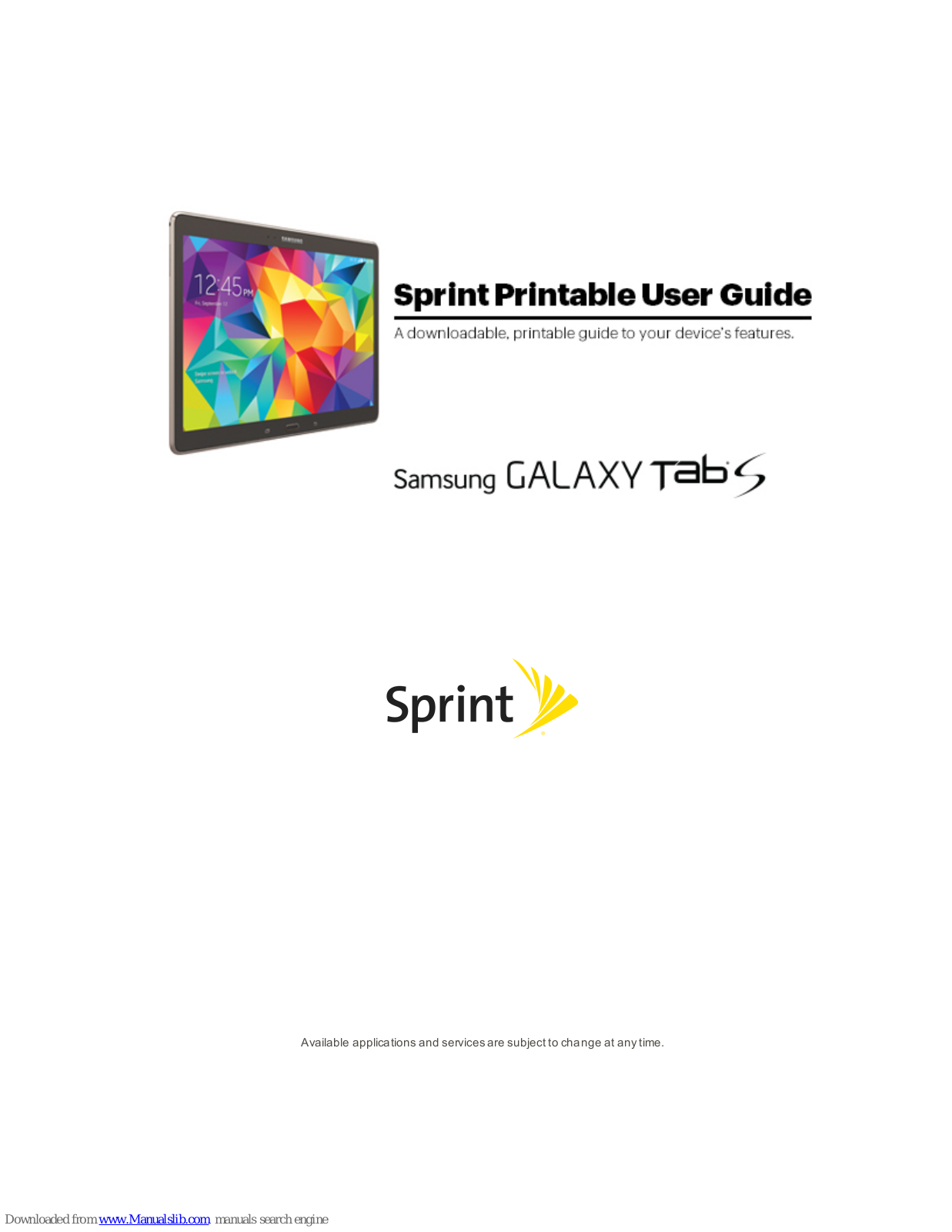 Samsung Galaxy Tab S, Sprint Galaxy Tab S User Manual