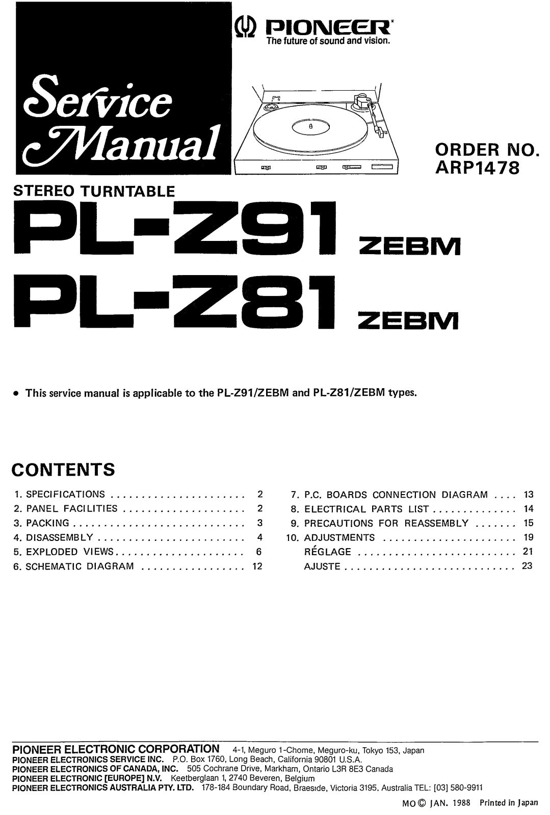 Pioneer PLZ-81 Service manual