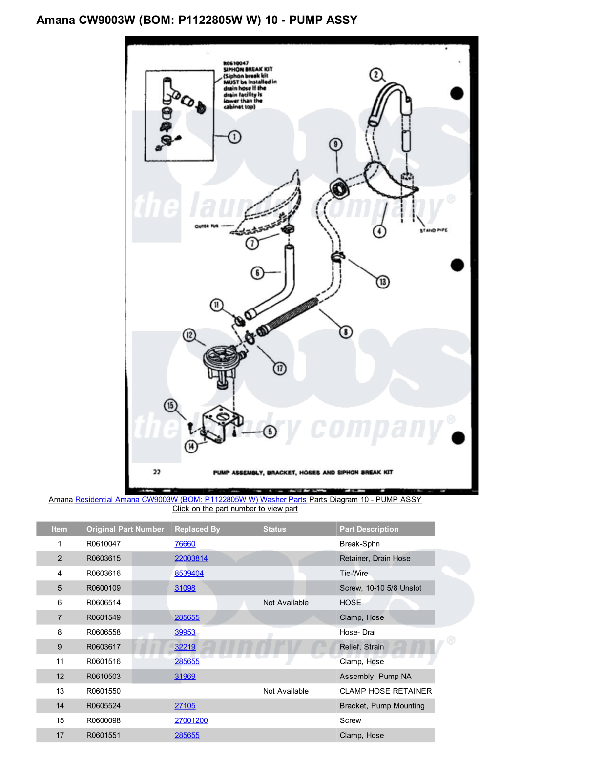 Amana CW9003W Parts Diagram