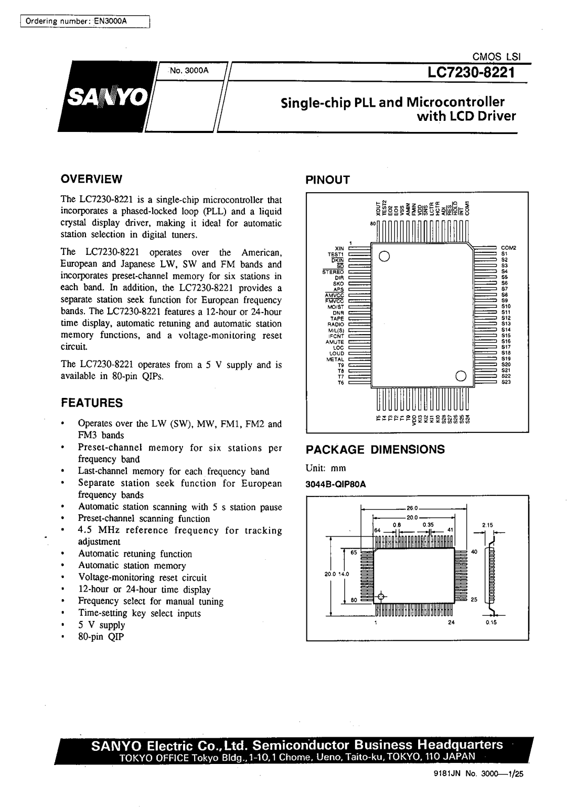 SANYO LC7230-8221 Datasheet