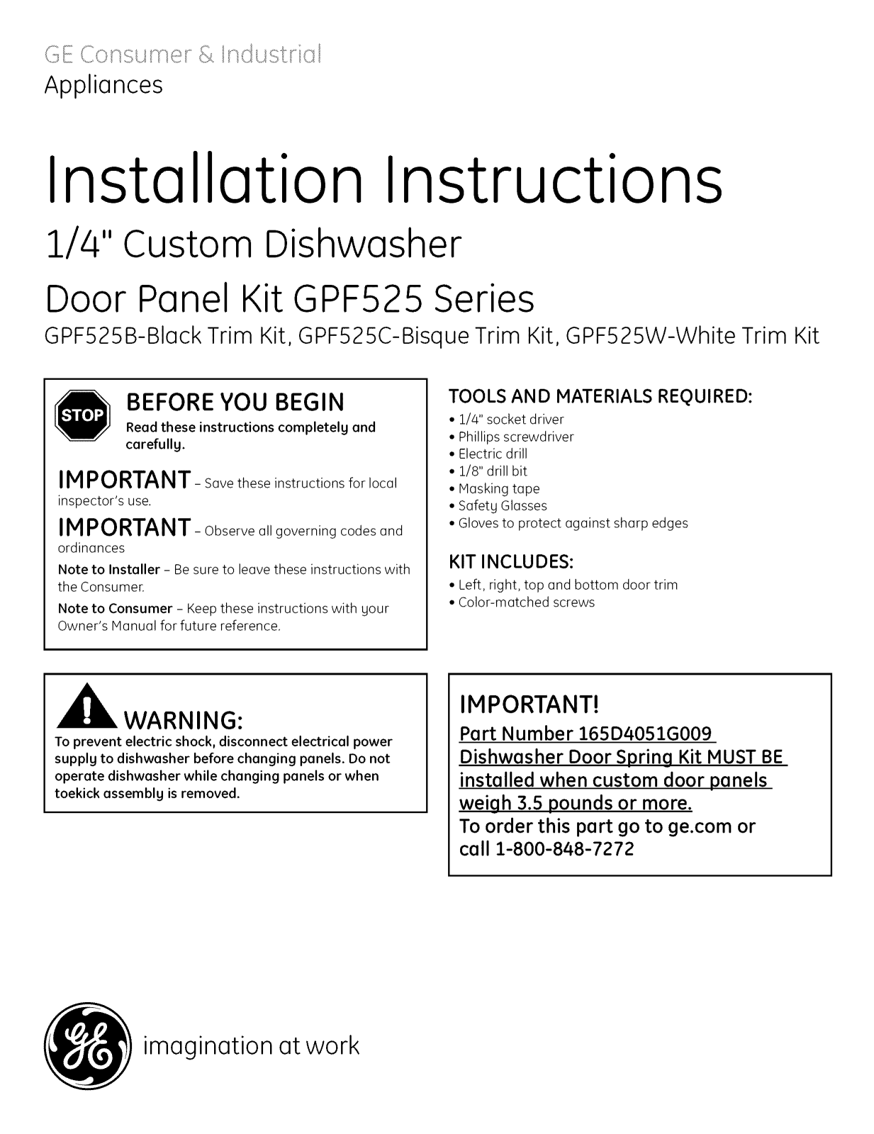GE GPF525 Installation Instruction - ManualMachine.com