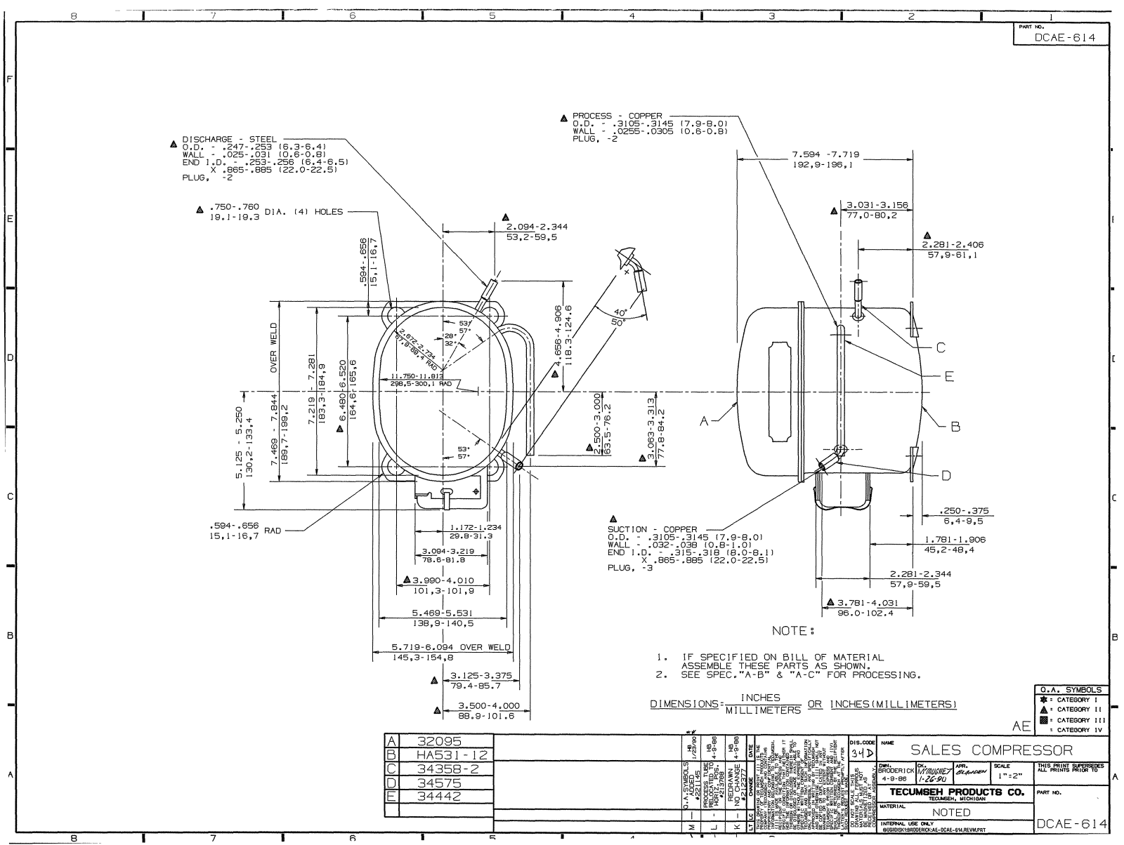 Tecumseh AEA2410AXC Drawing Data