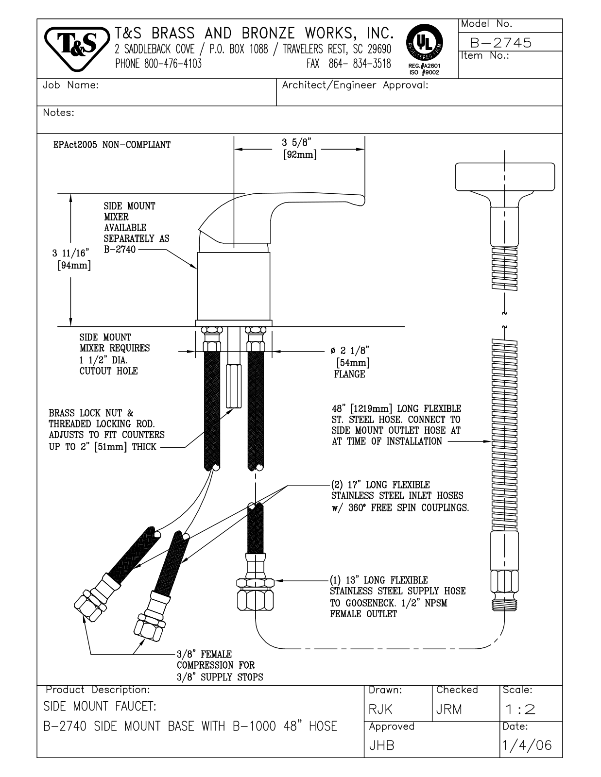 T&S Brass Manuals B-2745 User Manual