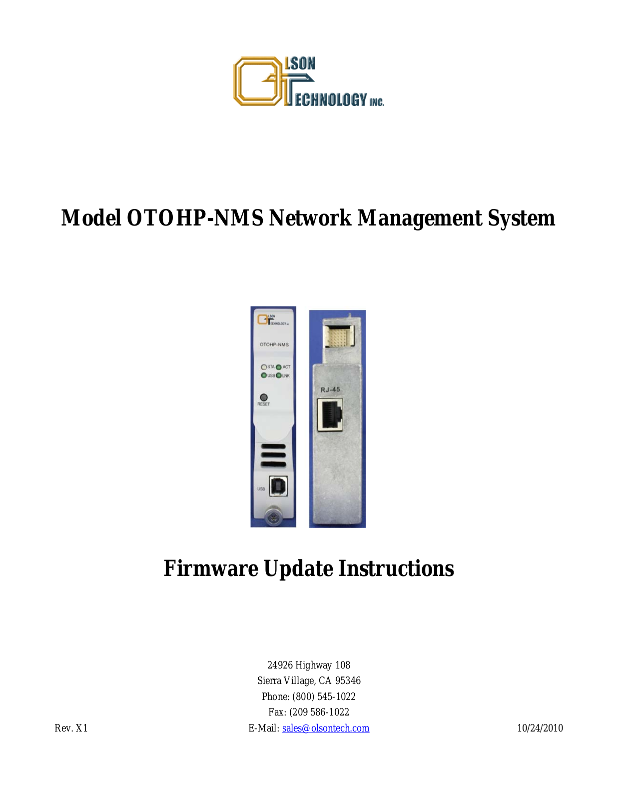 Olson Technology OTOHP-NMS Instructions