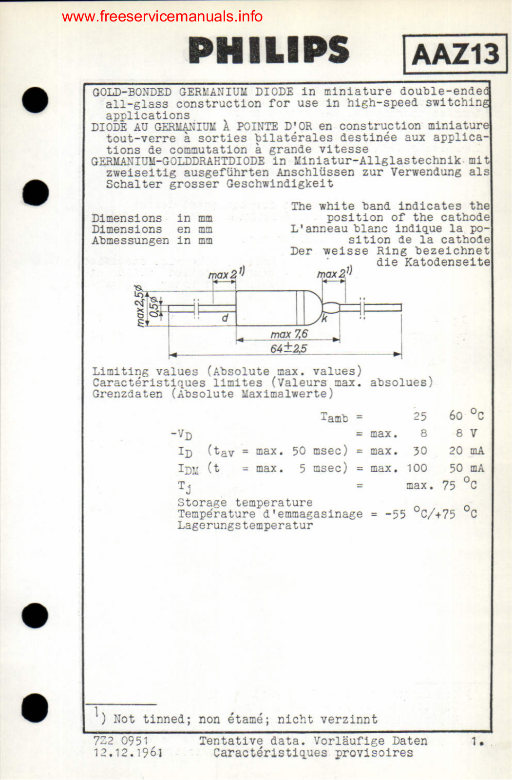 Philips AAZ13 DATASHEETS