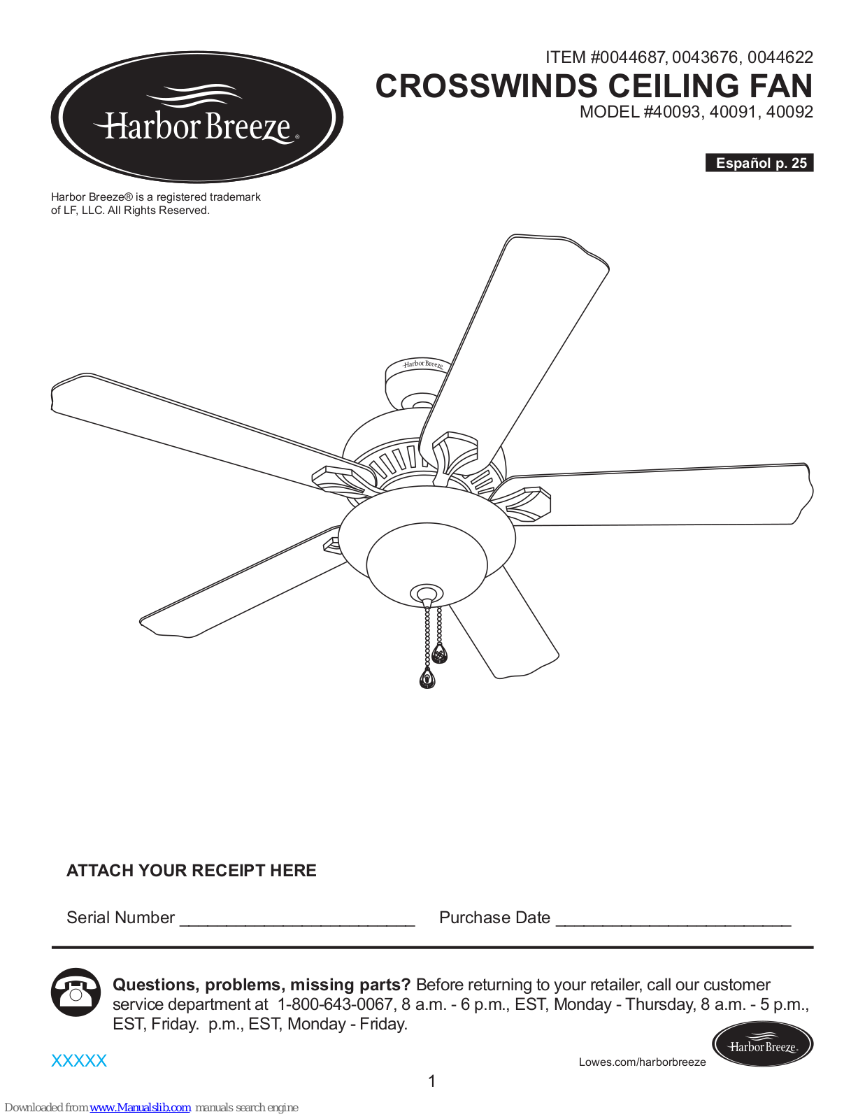 Harbor Breeze 40093, 40091, 40092 User Manual