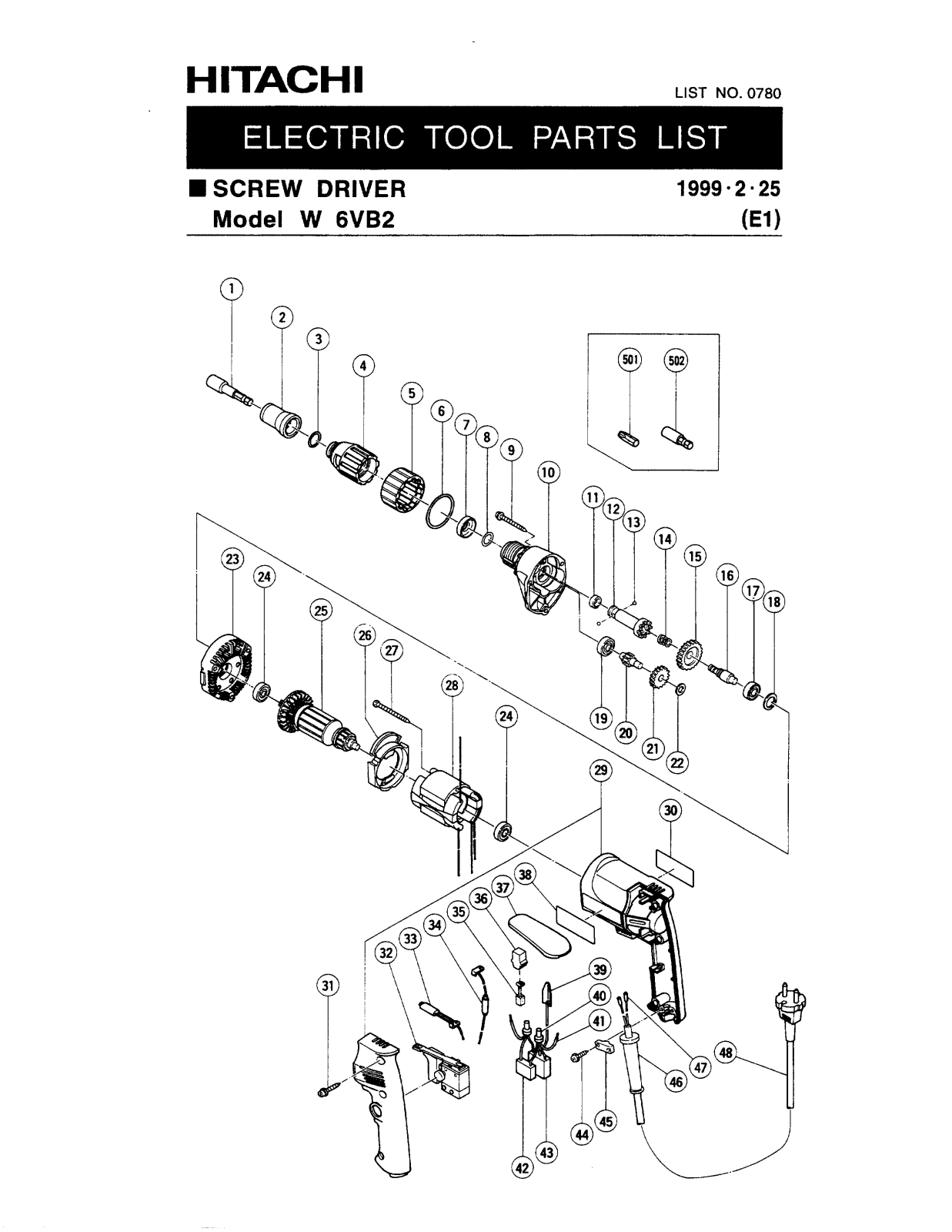 Hitachi W6VB2SD PARTS LIST