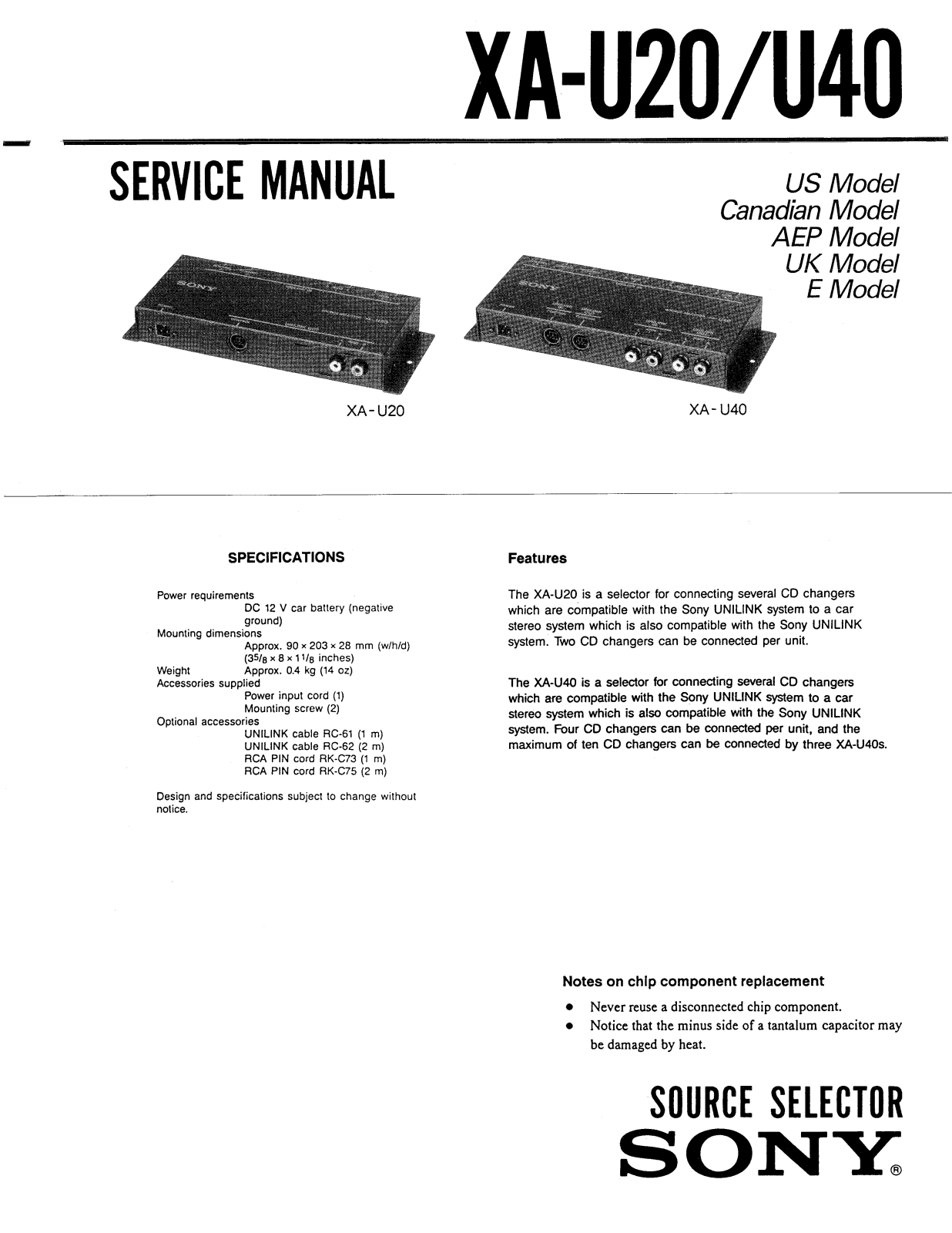 Sony XAU-20 Service manual