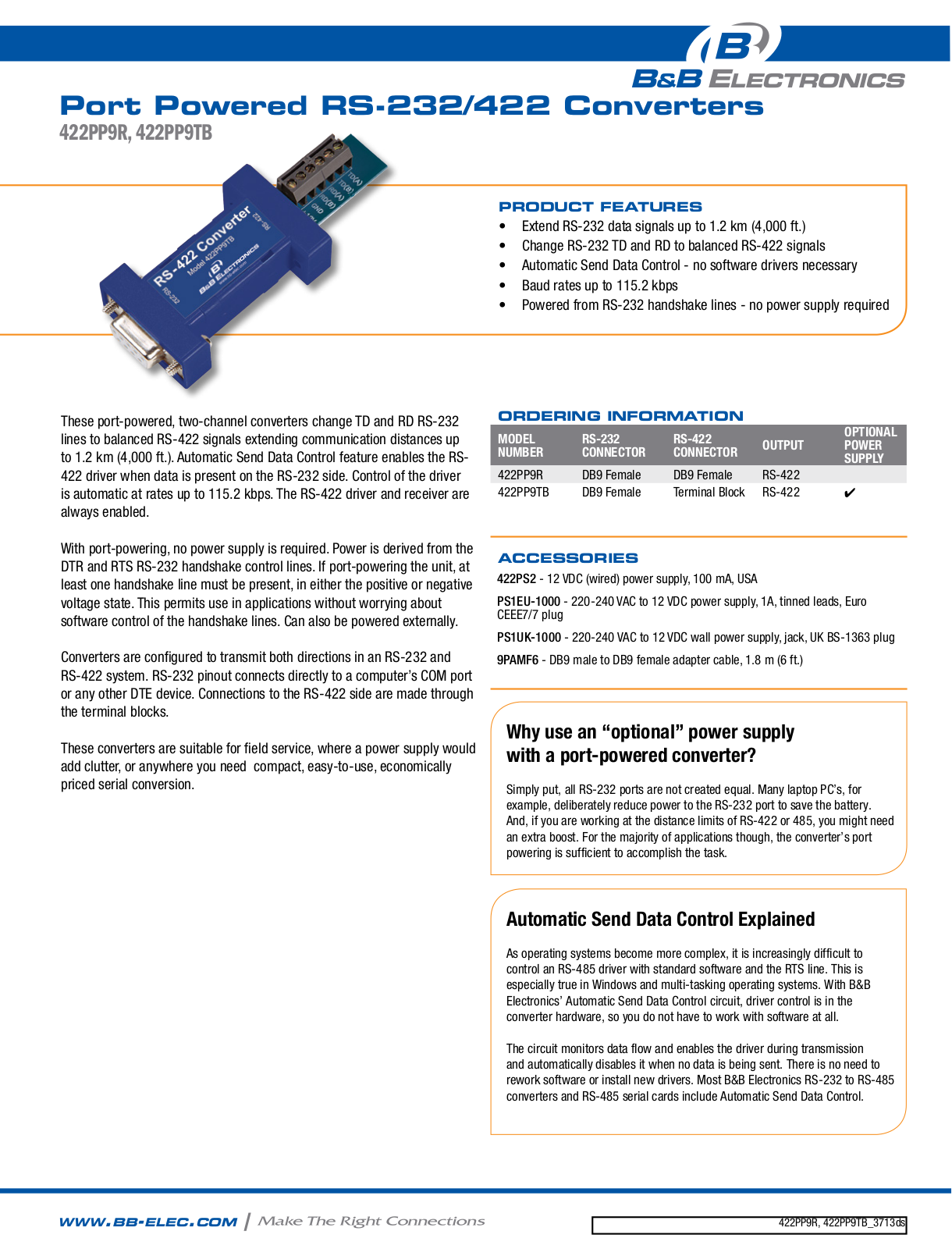 B&B Electronics 422PP9R Datasheet