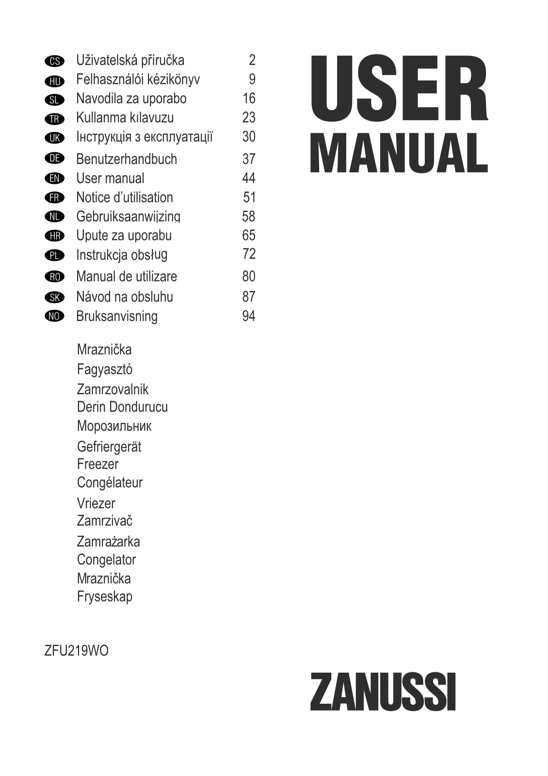 Zanussi ZFU219WO User Manual