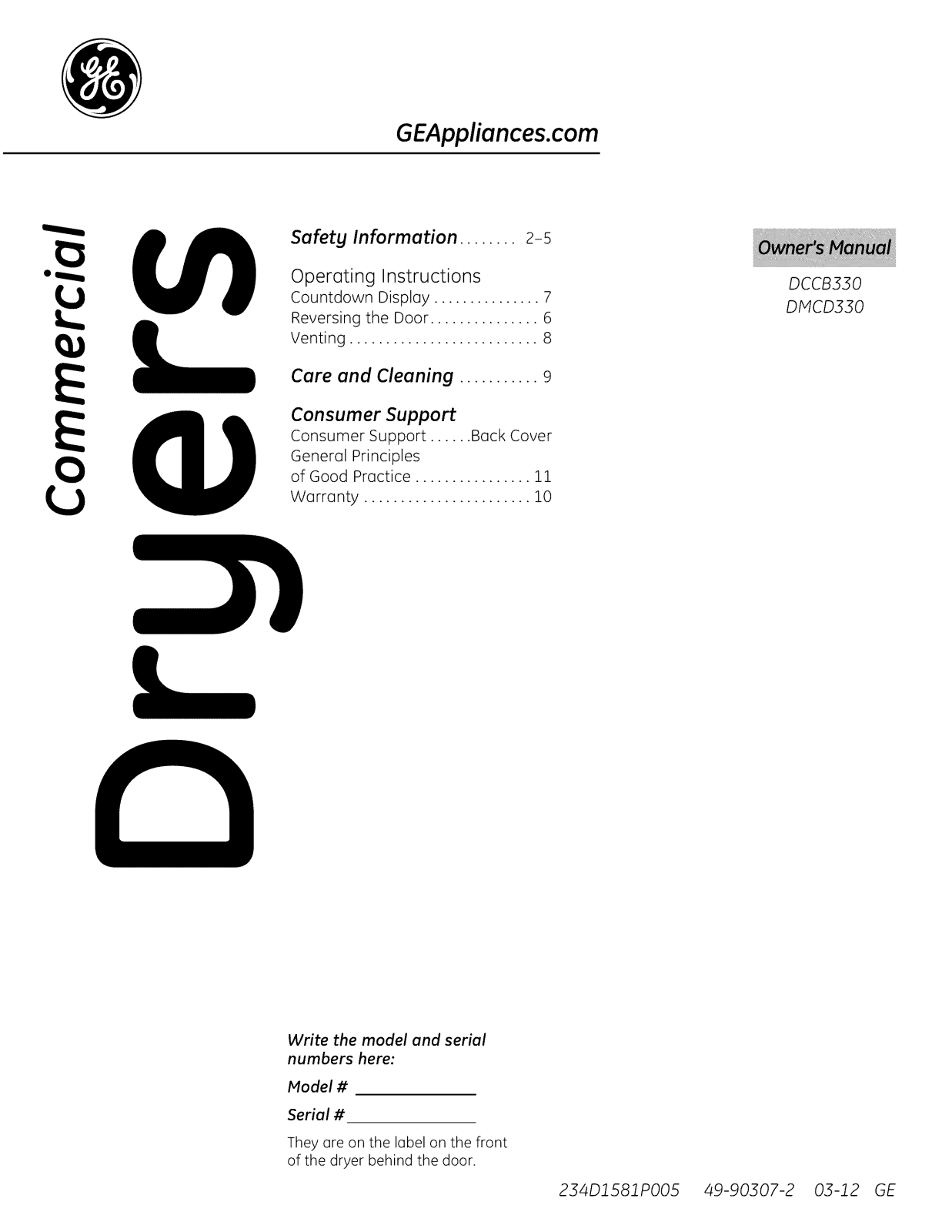 GE DNCD450GGDWC, DNCD450GGCWC, DNCD450GGBWC, DNCD450GGAWC, DNCD450GG8WC Owner’s Manual