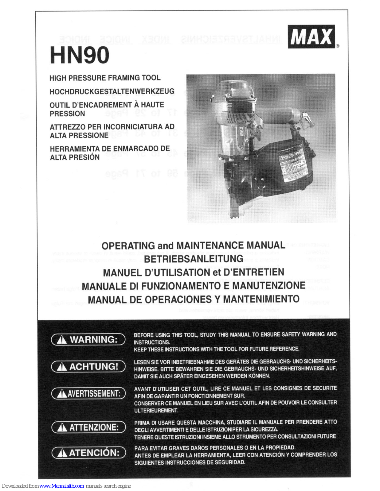 Max HN90 Operating And Maintenance Manual