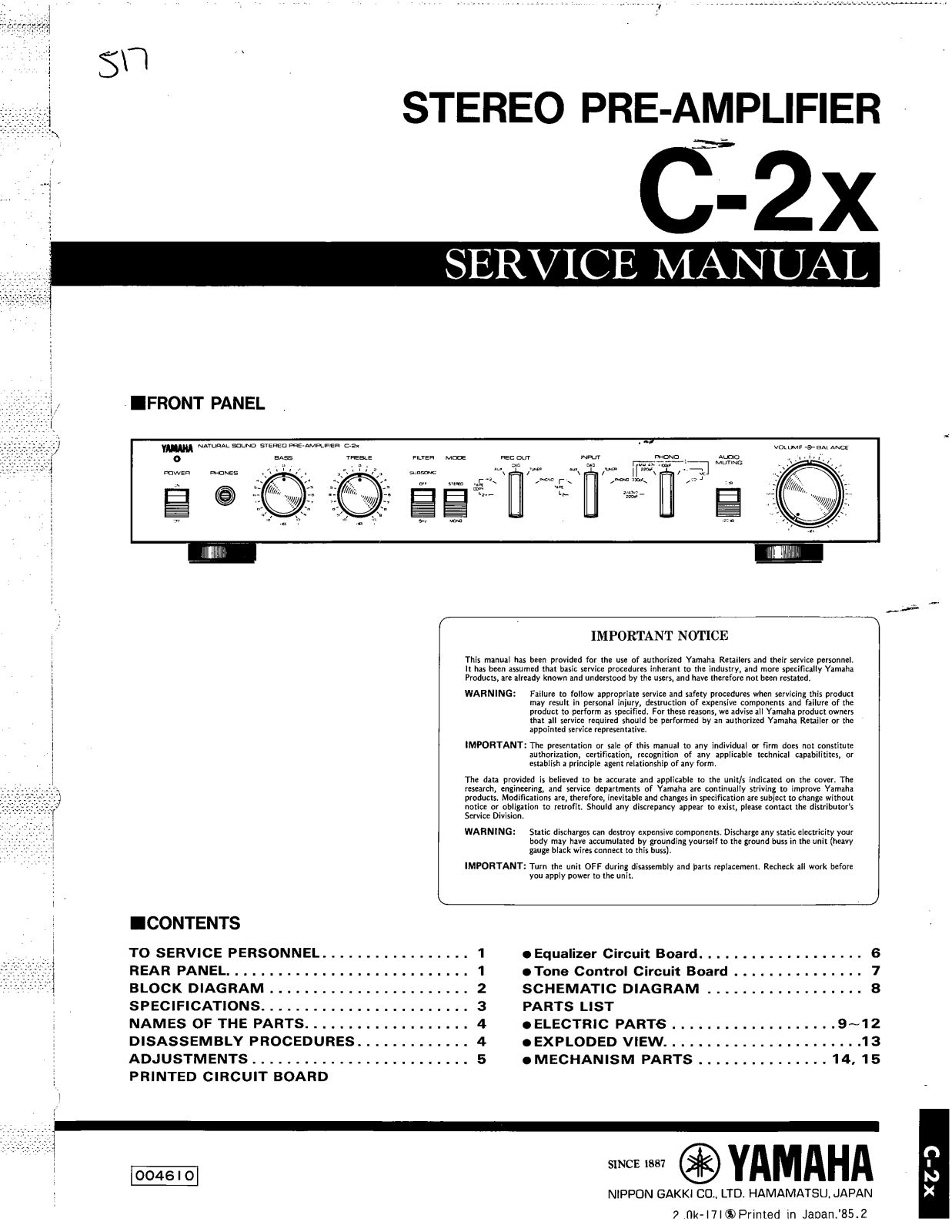 Yamaha C-2-X Service Manual