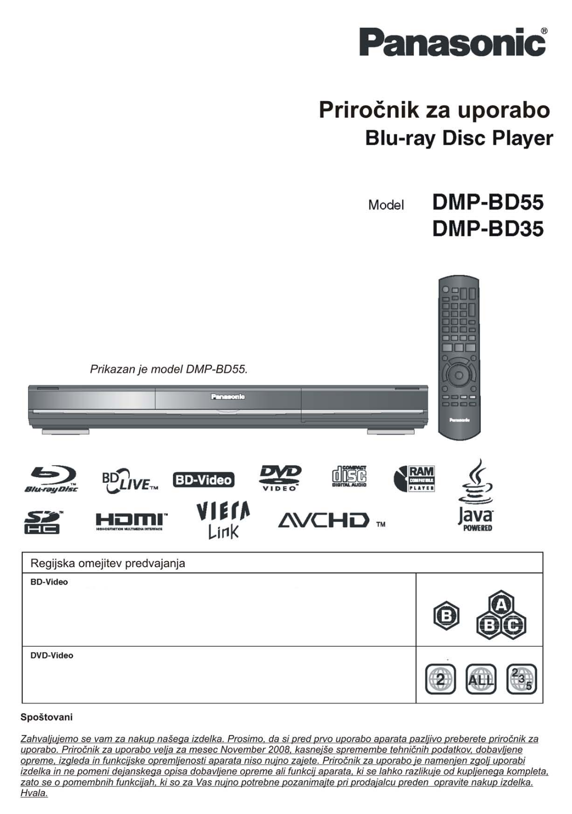 Panasonic DMP-BD35, DMP-BD55 User Manual