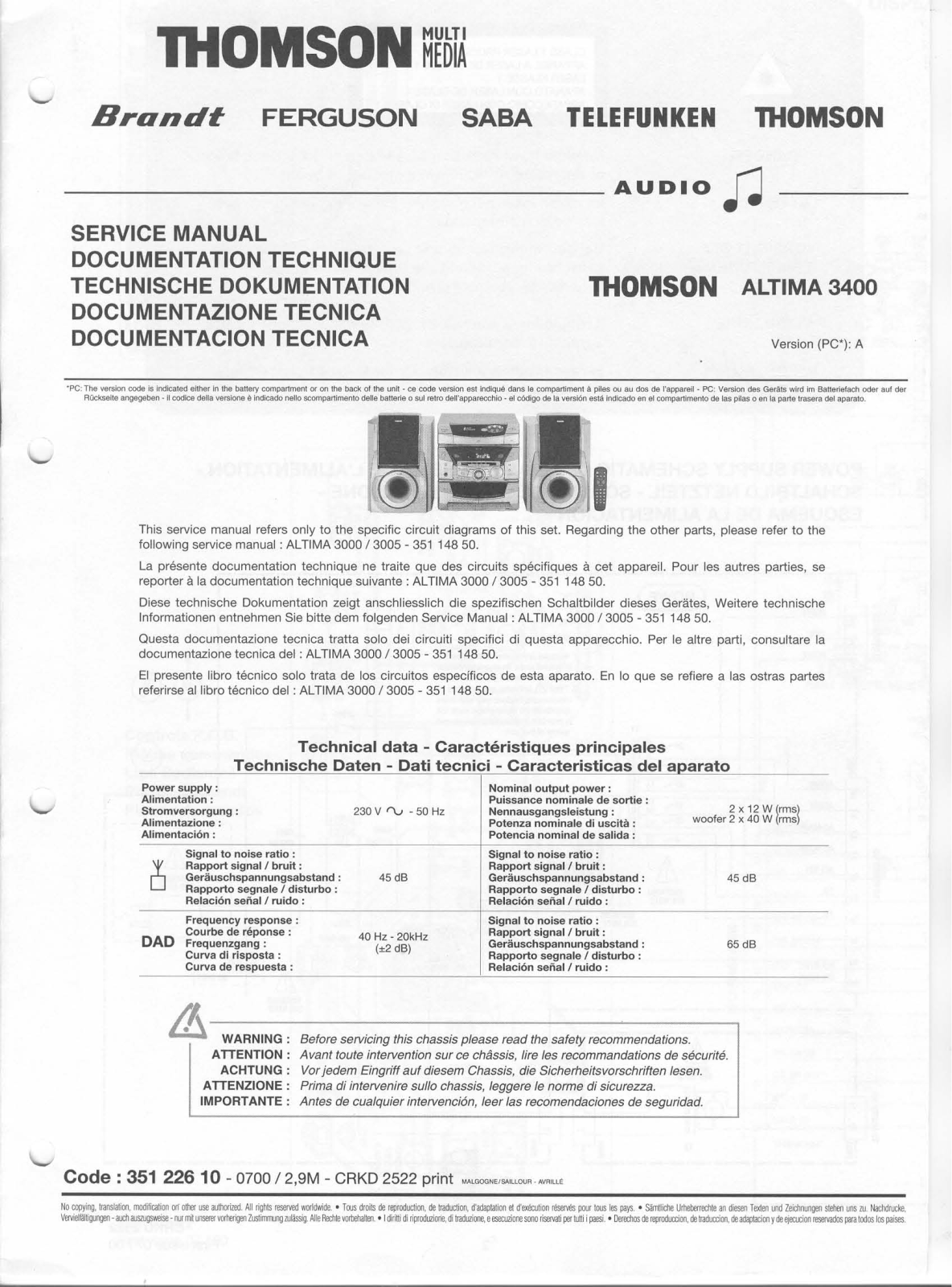 Thomson Altima 3400 Service manual