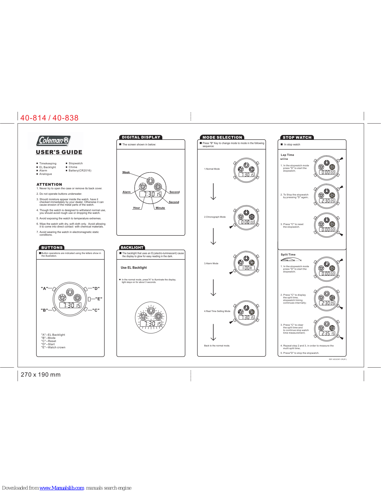 Coleman 40-408, 40-814, 40-838 User Manual